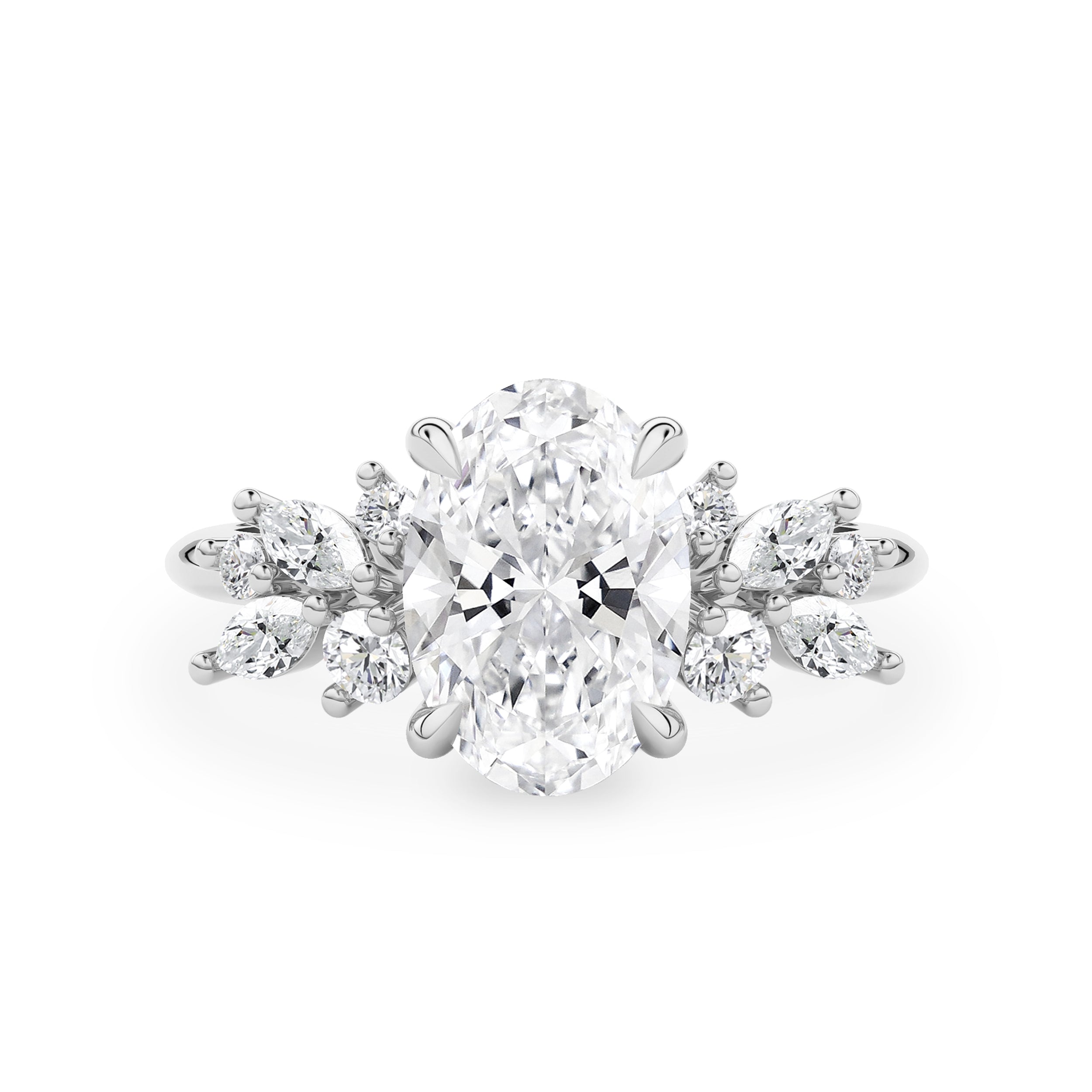 Anna's Dream Oval Brilliant Cut Cluster Engagement Ring, With Marquise Accent