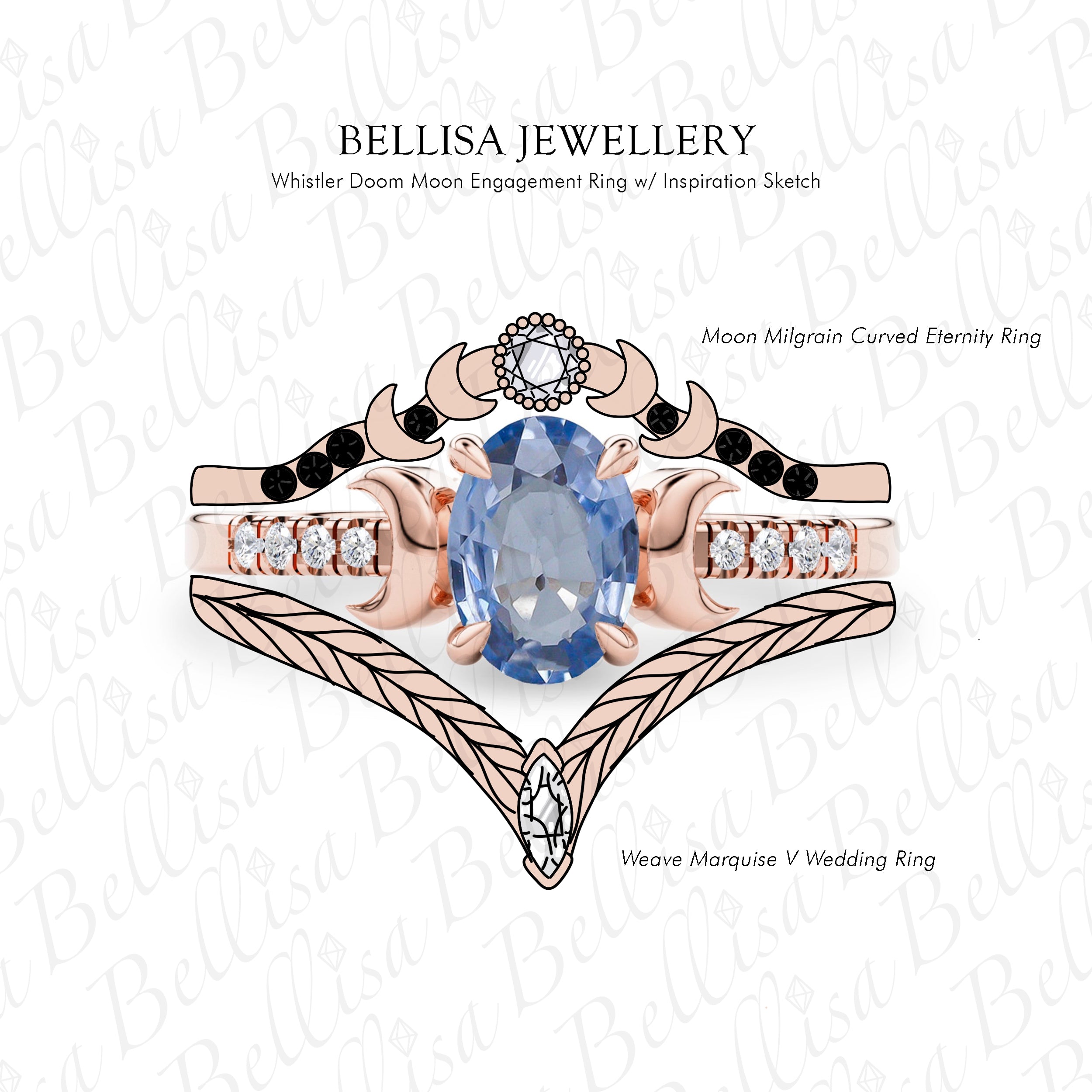 Bespoke #9170 - Custom Matching Ring Set of Whistler Doom Moon Ring