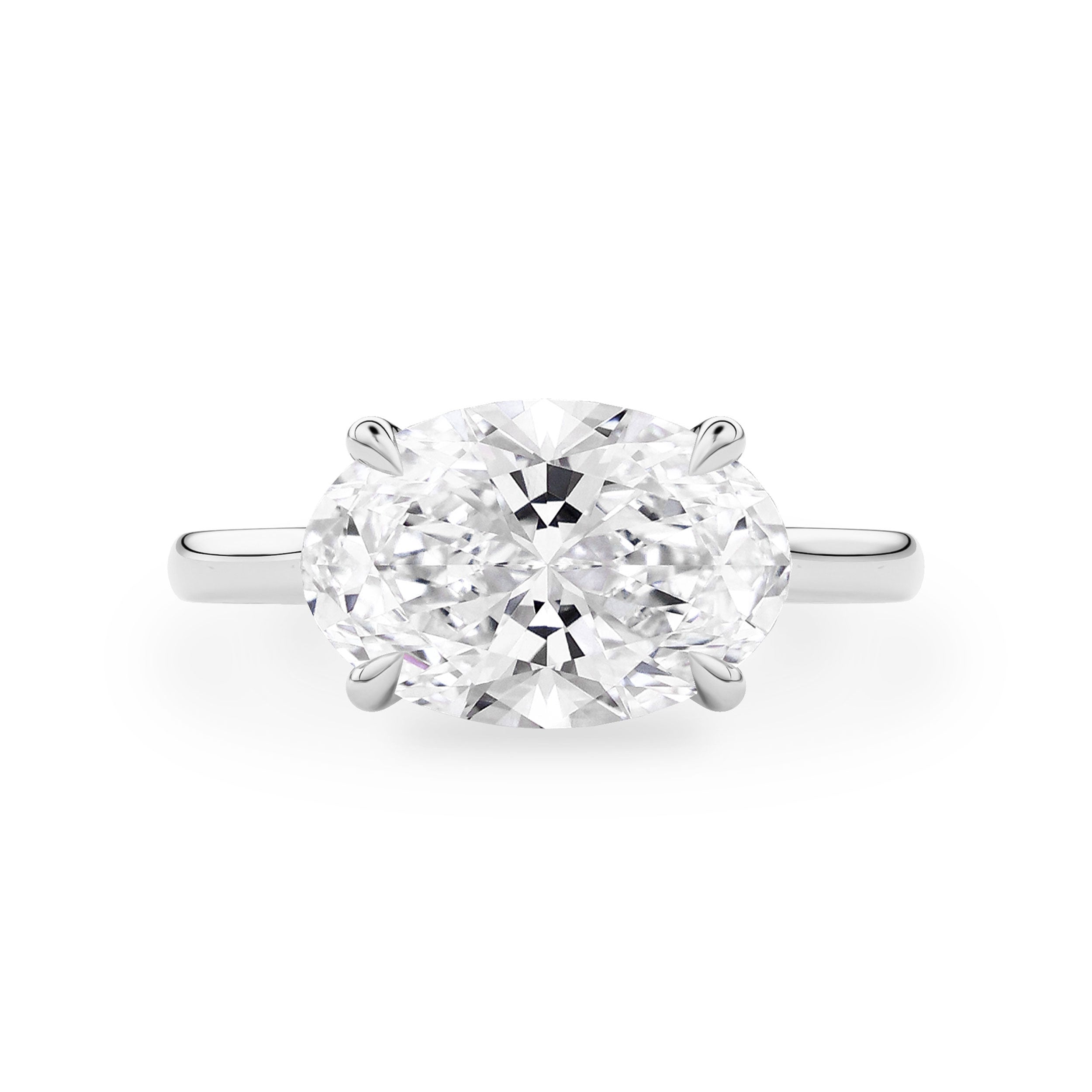 Ivy East West Oval Cut Hidden Halo Solitaire Engagement Ring, Cathedral Band