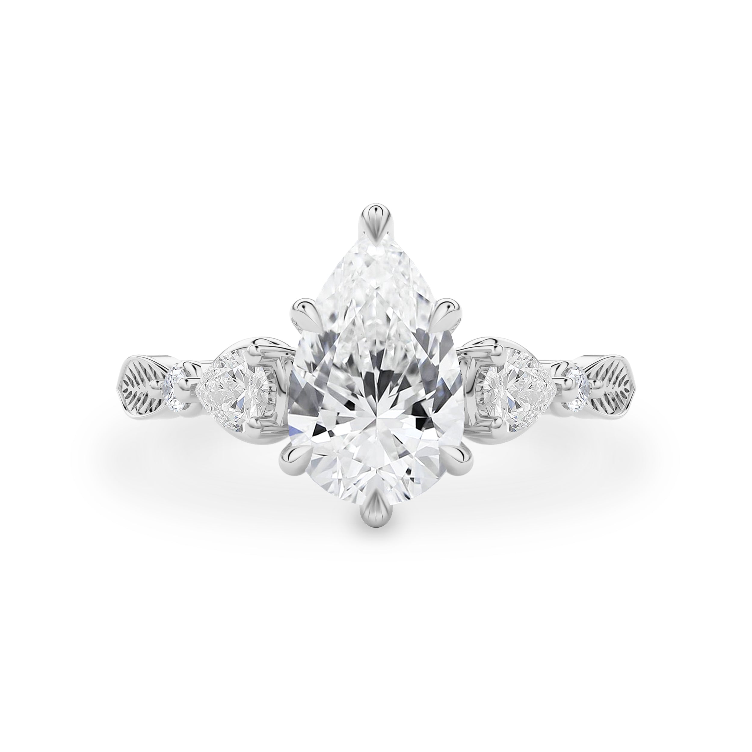Madison Pear Art Deco Leaf Engagement Ring, Moissanite/Lab Diamond