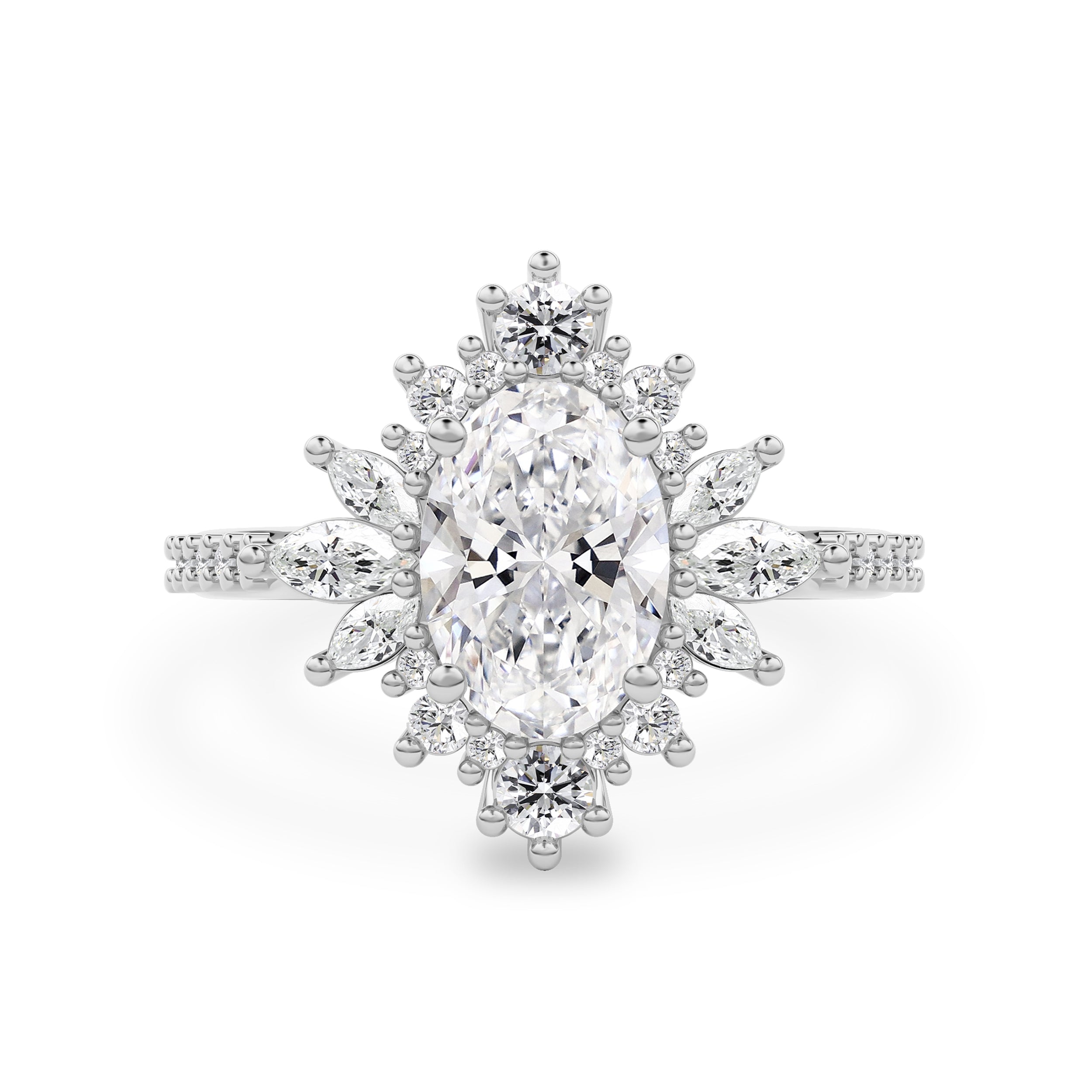 Mila Wings Halo Cluster Engagement Ring, Oval With Accent