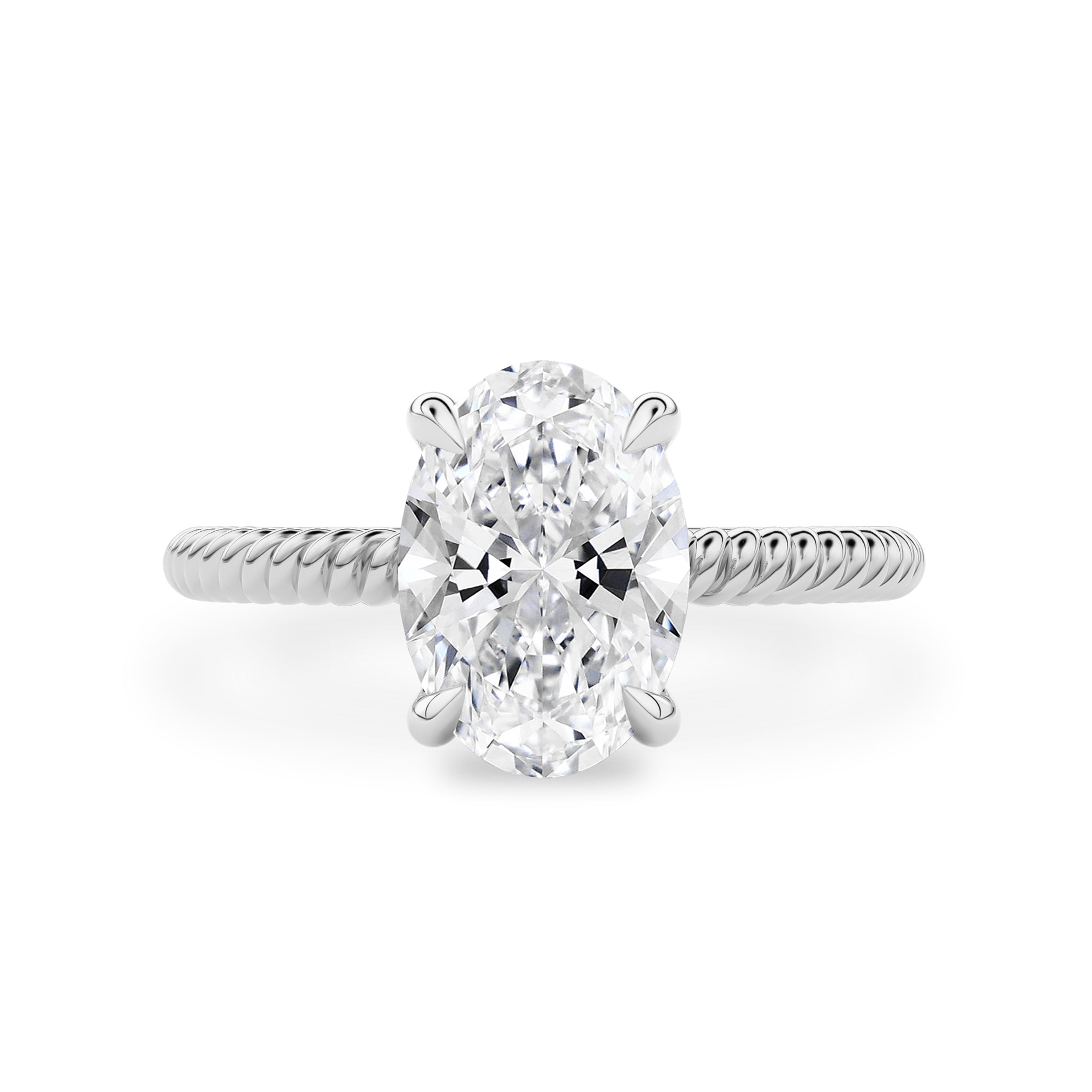 Clio Oval Hidden Halo Rope Band Solitaire Engagement Ring, Moissanite/Lab Diamond