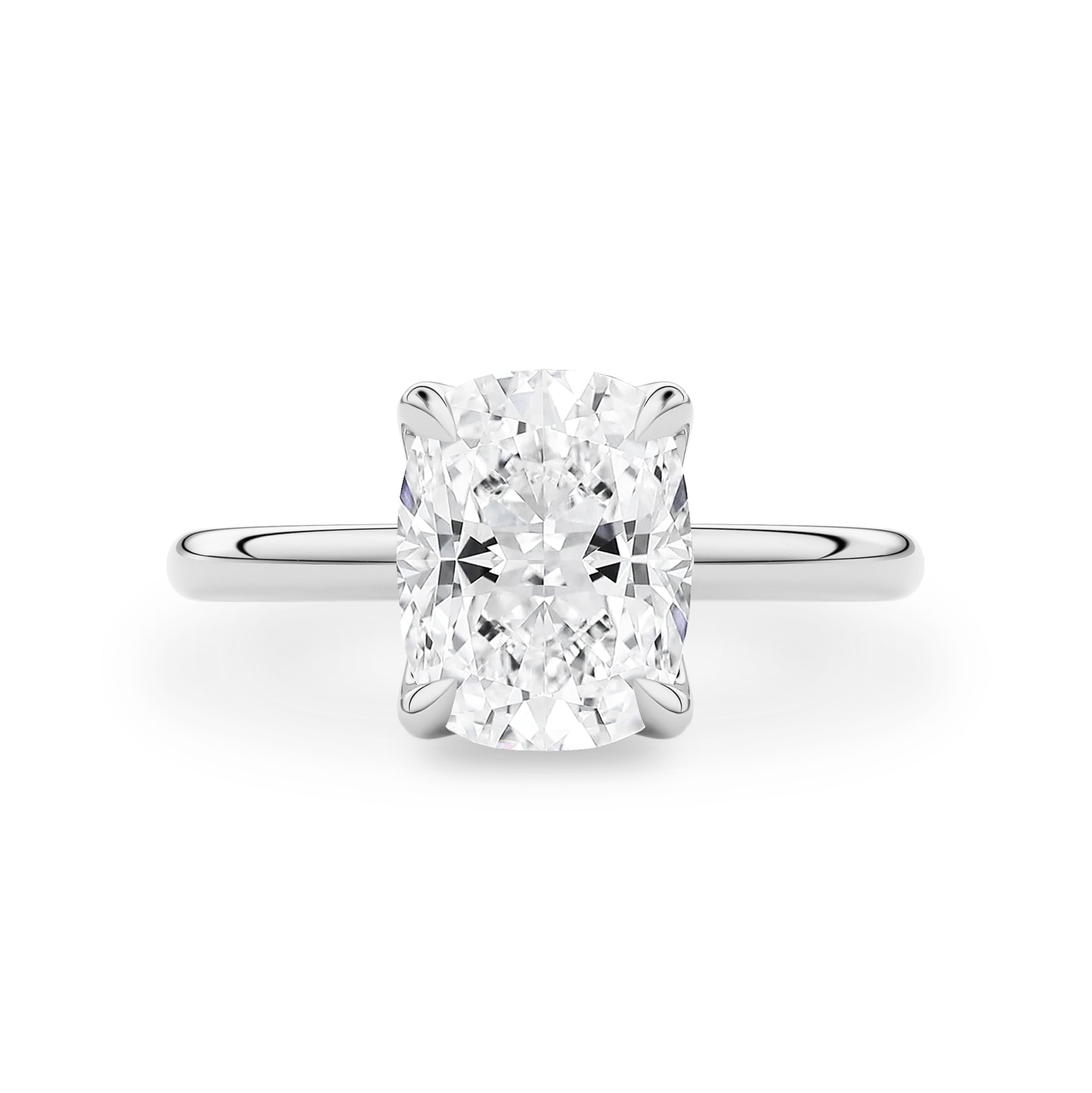 Purity Elongated Cushion Petal Solitaire Engagement Ring, Moissanite/Lab Grown Diamond