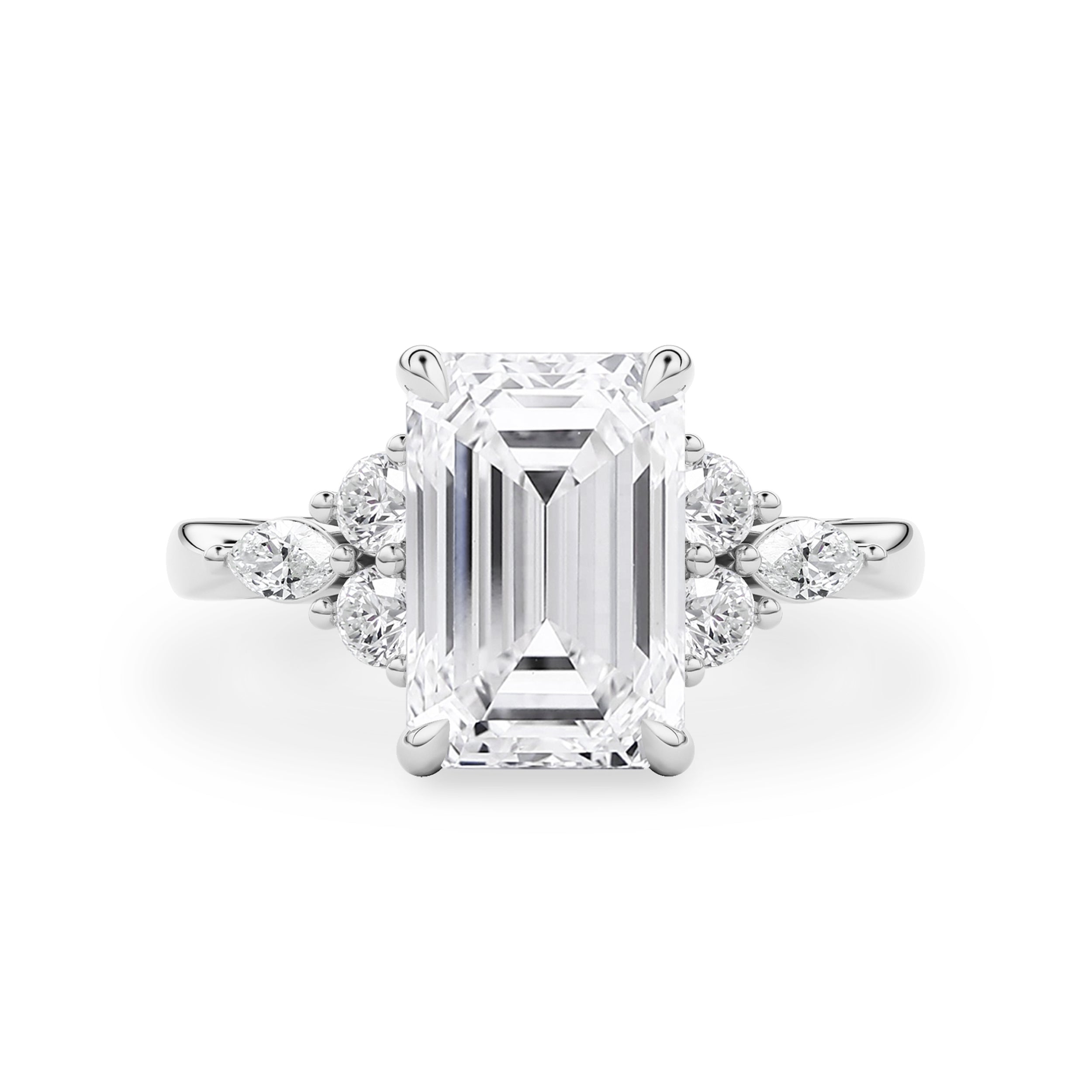 Elodie Emerald Marquise Cluster Engagement Ring, Moissanite/Lab Grown Diamond