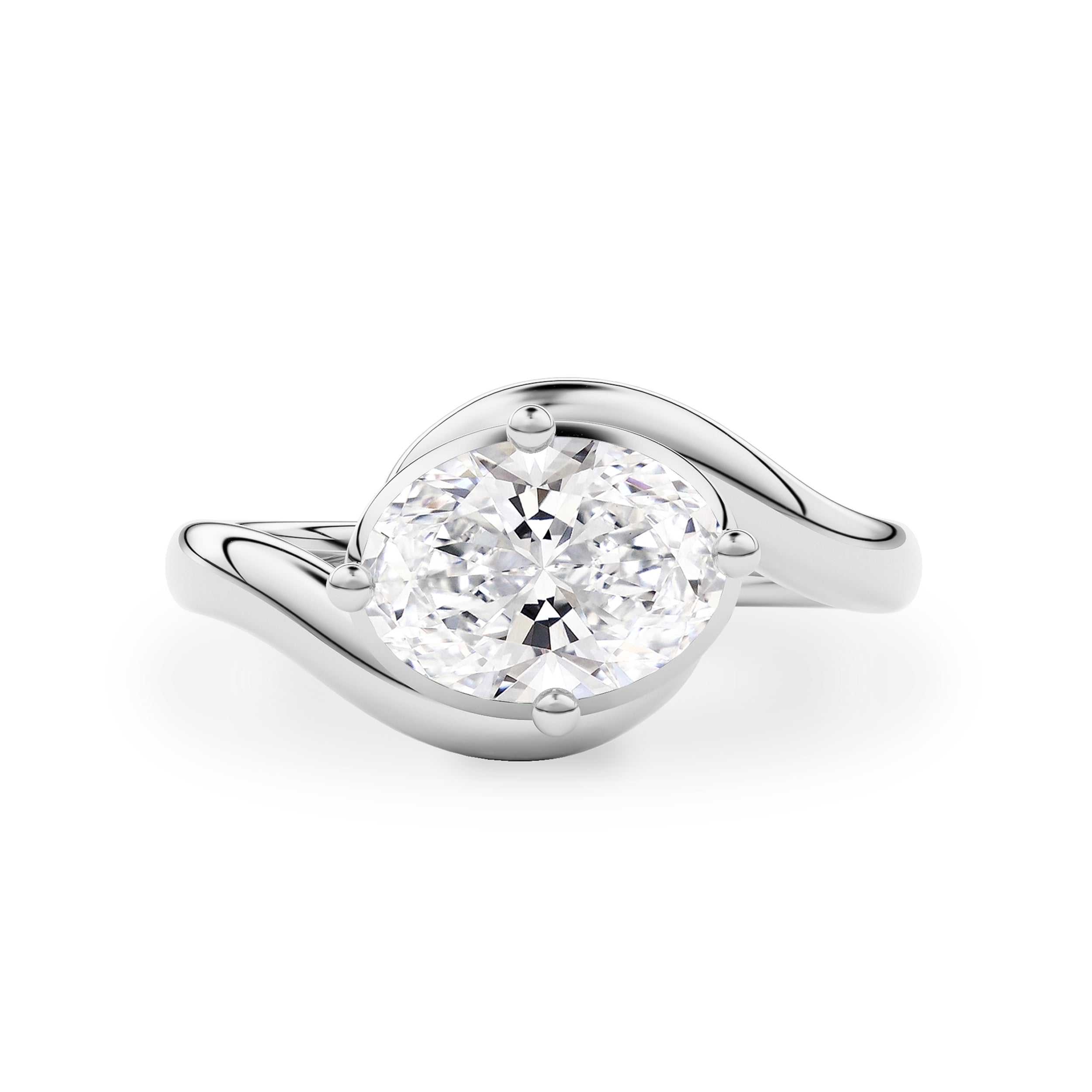 Hannah Oval Floating Bypass Solitaire Engagement Ring, Moissanite/Lab Diamond