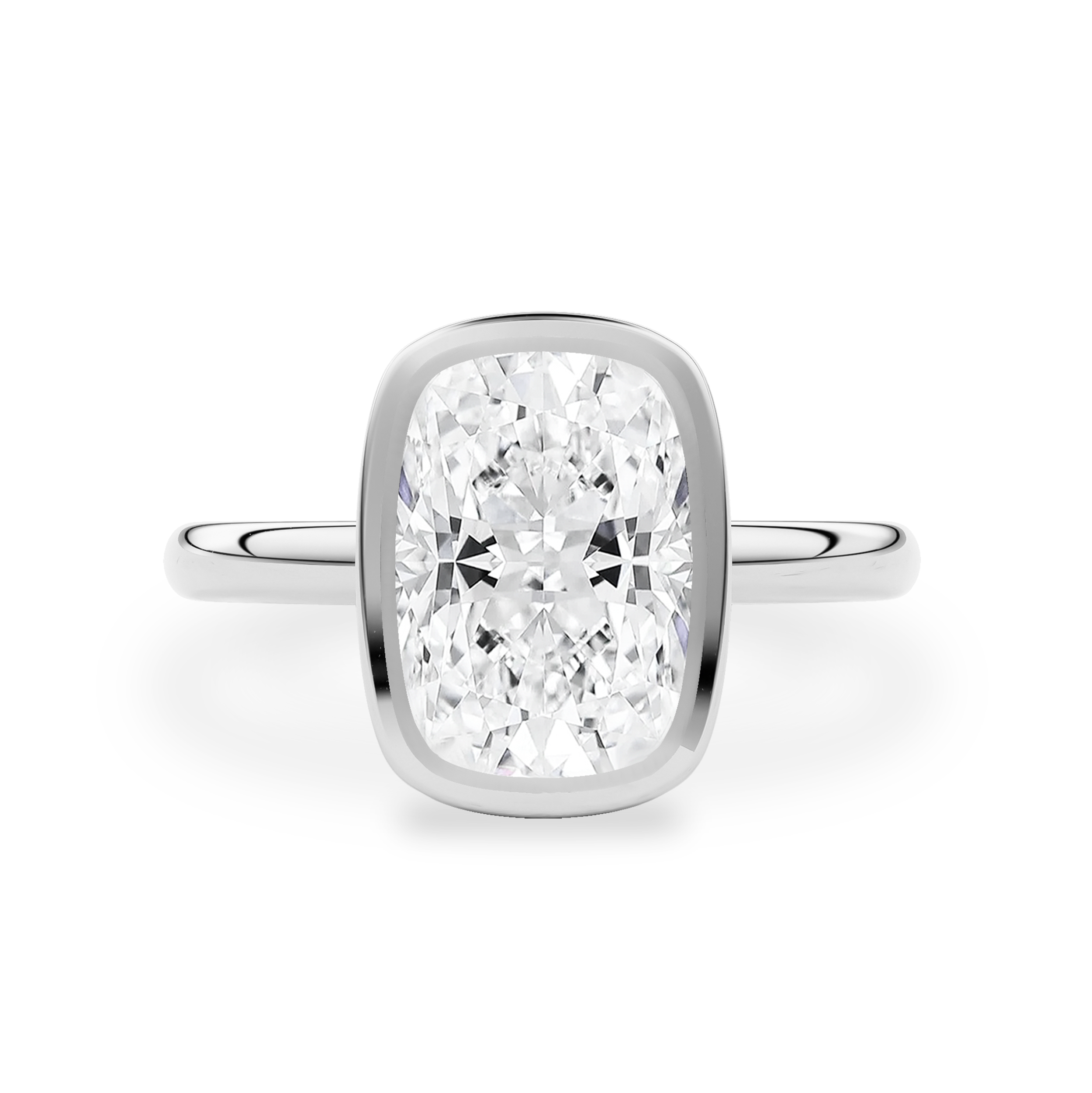 Elowen Elongated Cushion Bezel Solitaire Petal Gallery Engagement Ring