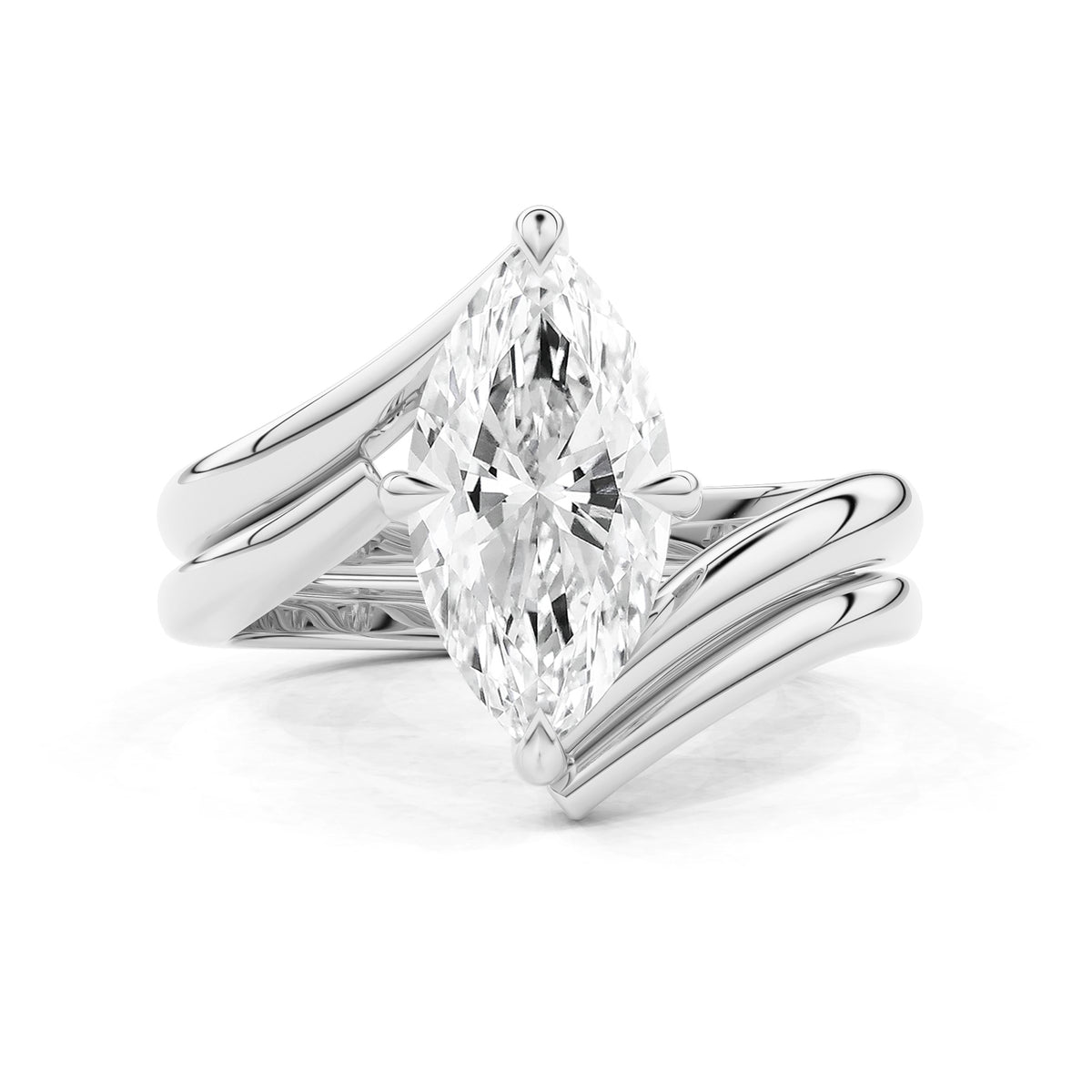 SET - Selene Marquise Cut Bypass Solitaire Engagement Ring & Band