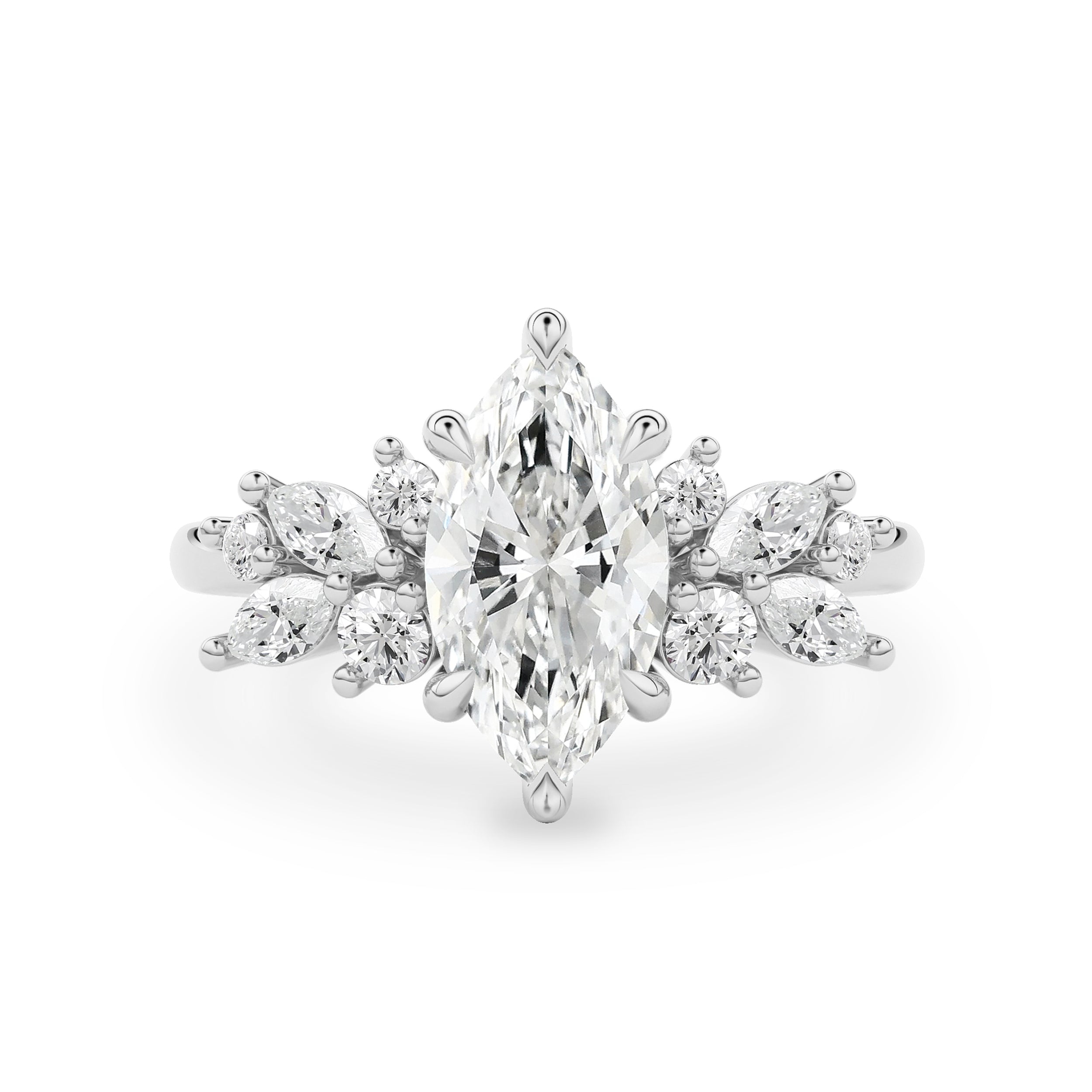Marquise Anna's Dream Cluster Engagement Ring, Moissanite/Lab Diamond