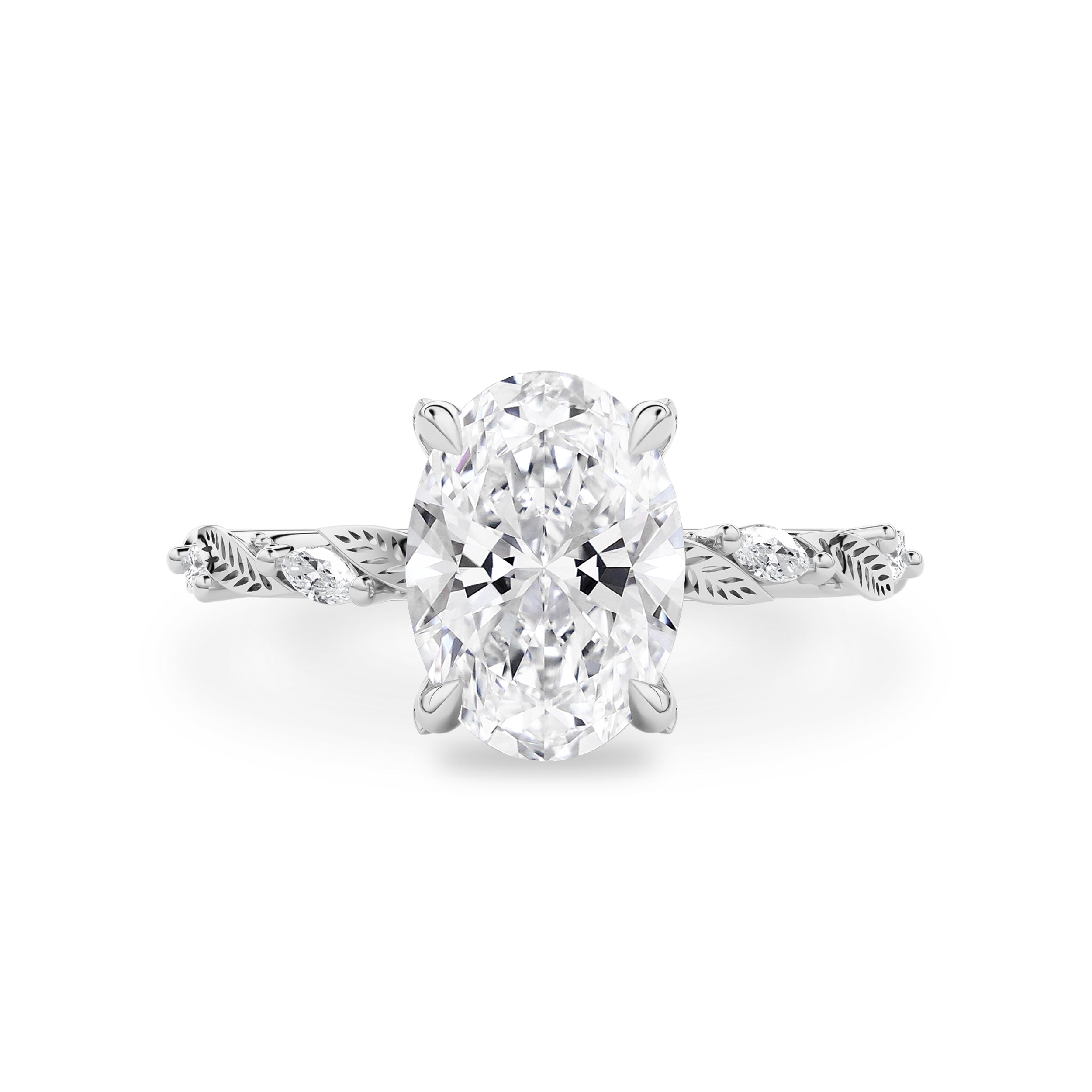 Brooke Oval Cut Leaf Hidden Halo Engagement Ring, Moissanite/Lab Grown Diamond
