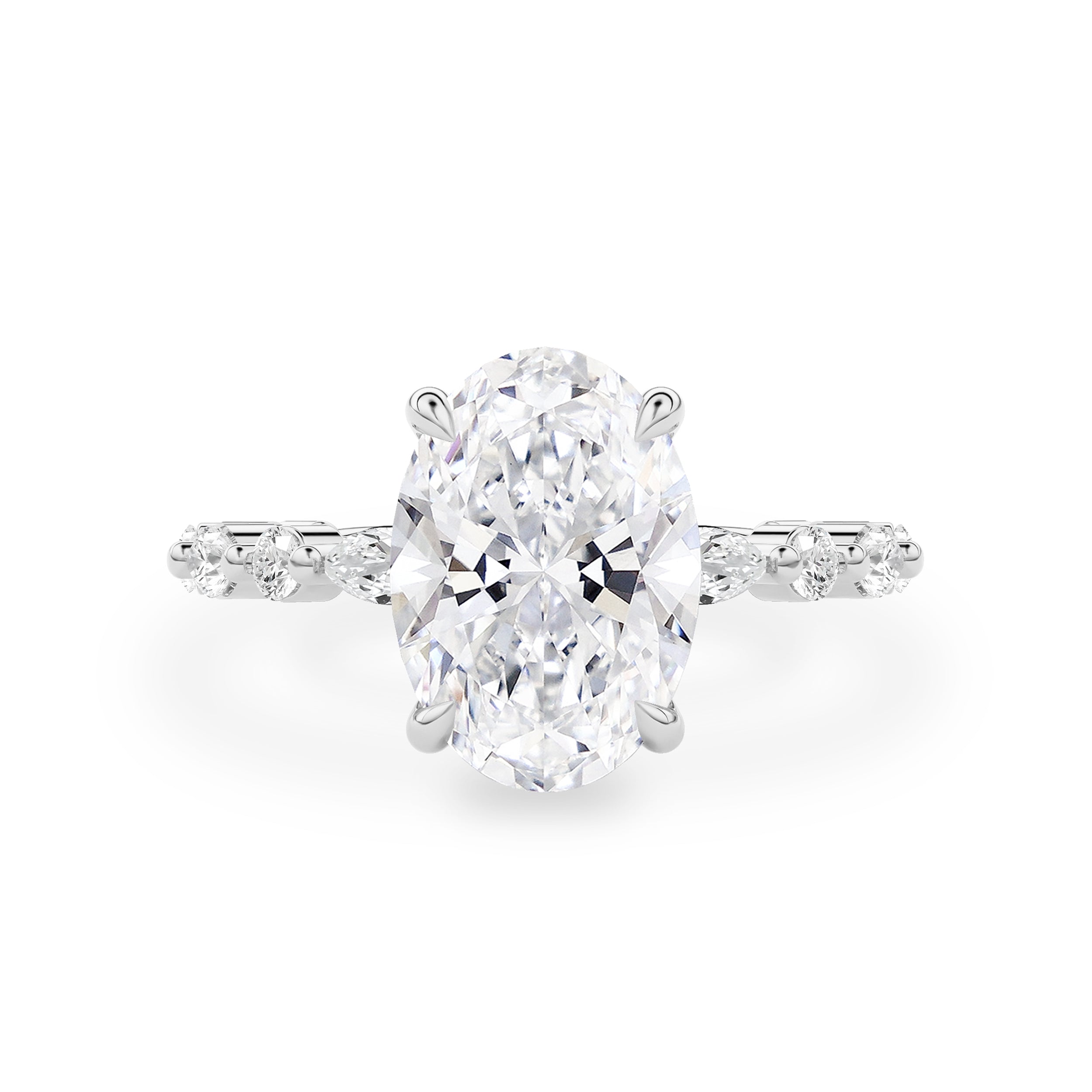 Terra Oval Cut Marquise Round Band Engagement Ring, Moissanite/Lab Grown Diamond