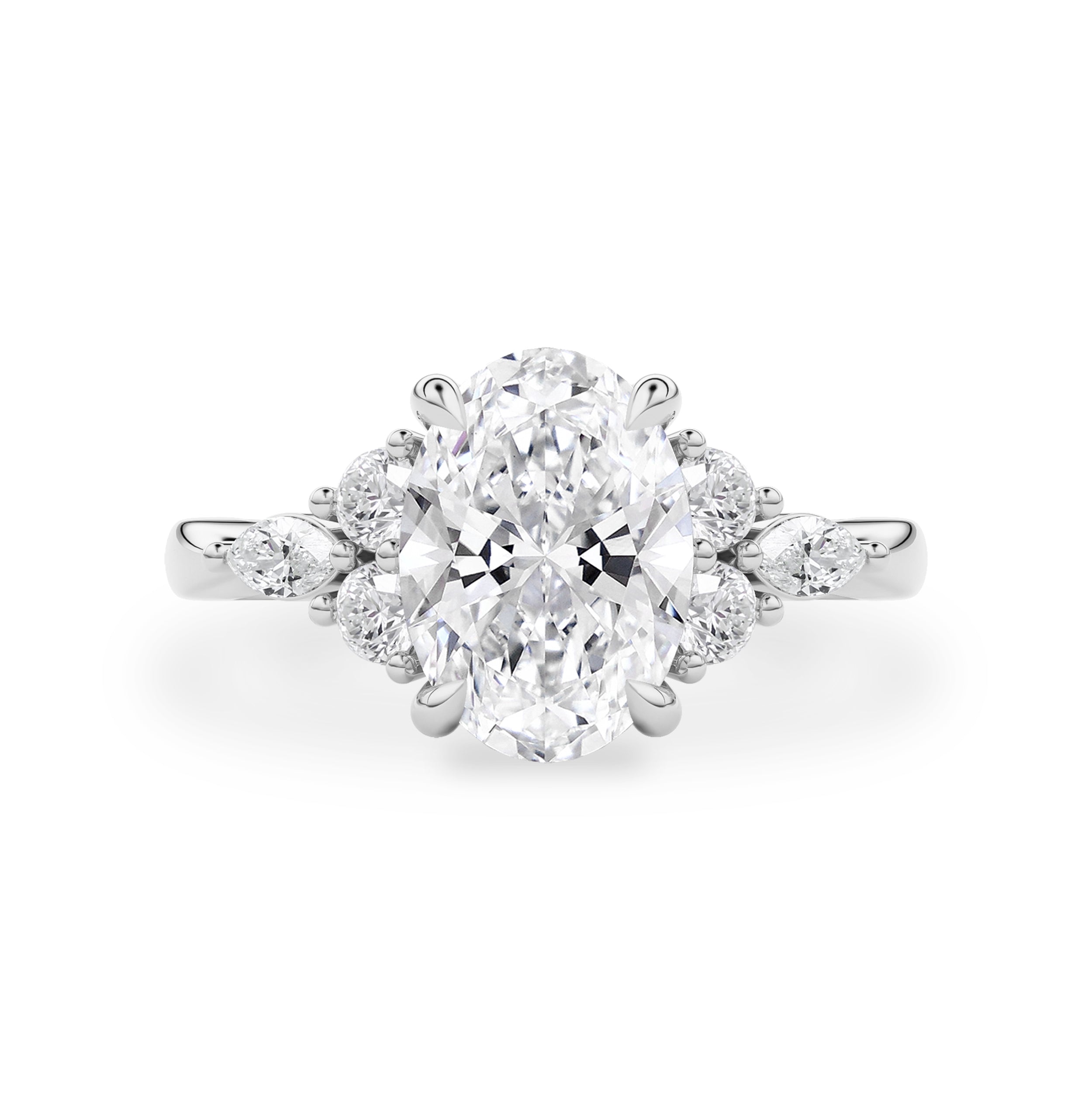 Elodie Oval Marquise Cluster Engagement Ring, Moissanite/Lab Grown Diamond