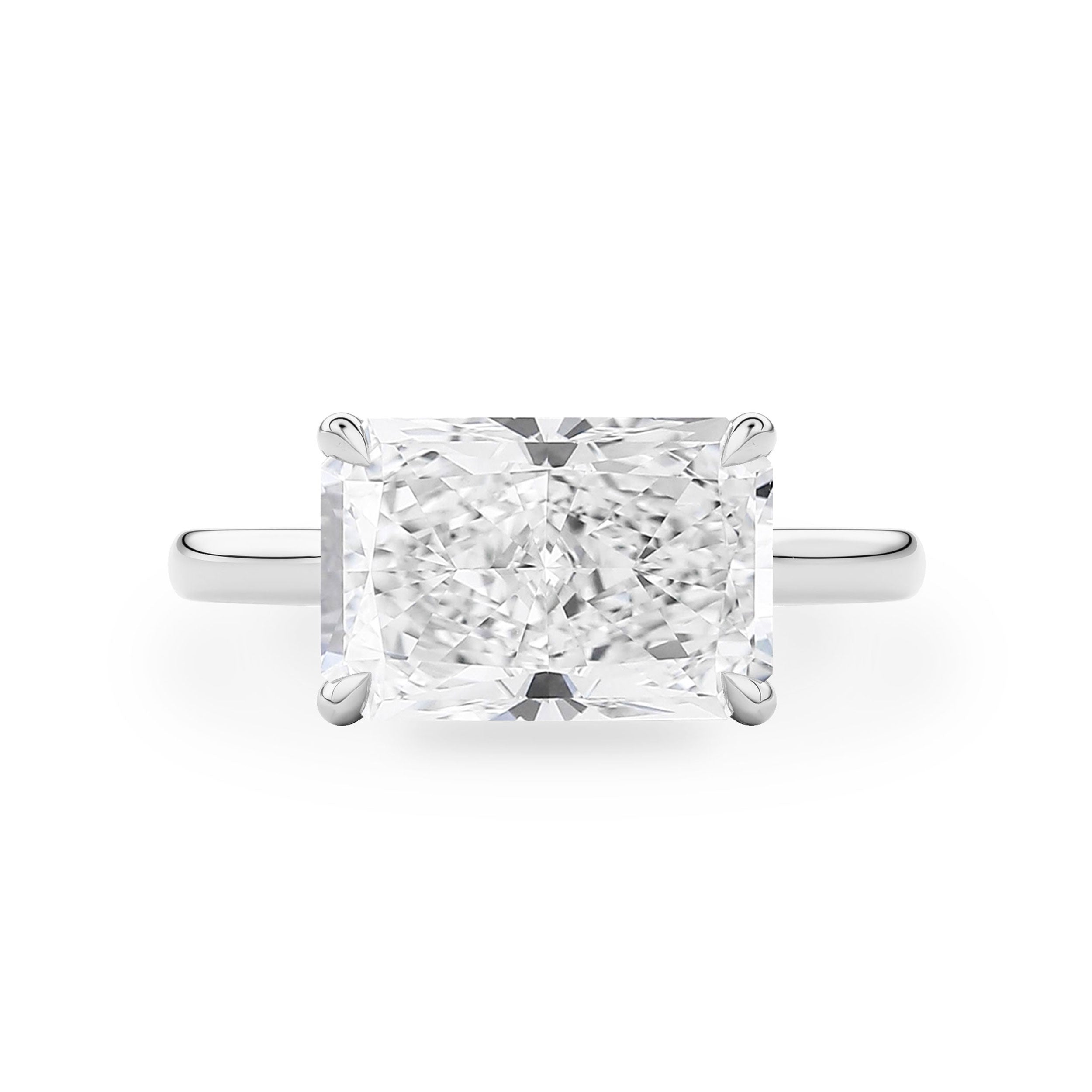 Ivy East West Radiant Cut Hidden Halo Solitaire Engagement Ring, Cathedral Band
