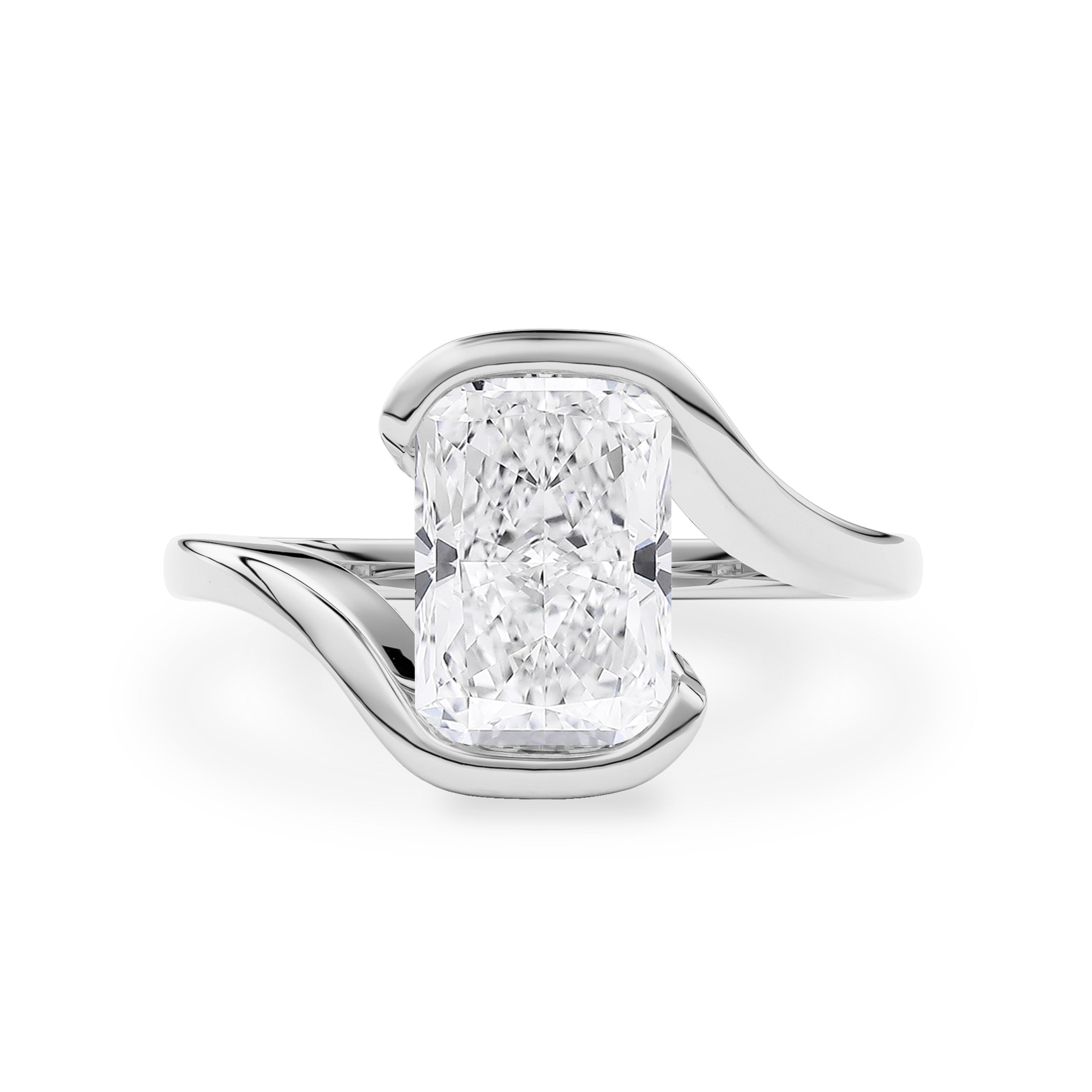 Selene Radiant Half Bezel Bypass Solitaire Engagement Ring, Moissanite/Lab Diamond