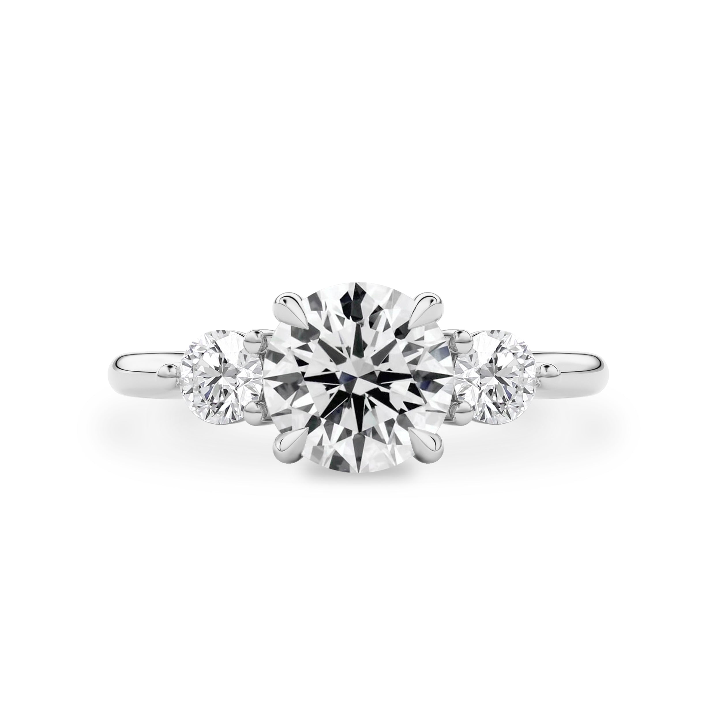 Sofia Round Brilliant Cut Three Stone Engagement Ring, Moissanite/Lab Grown Diamond