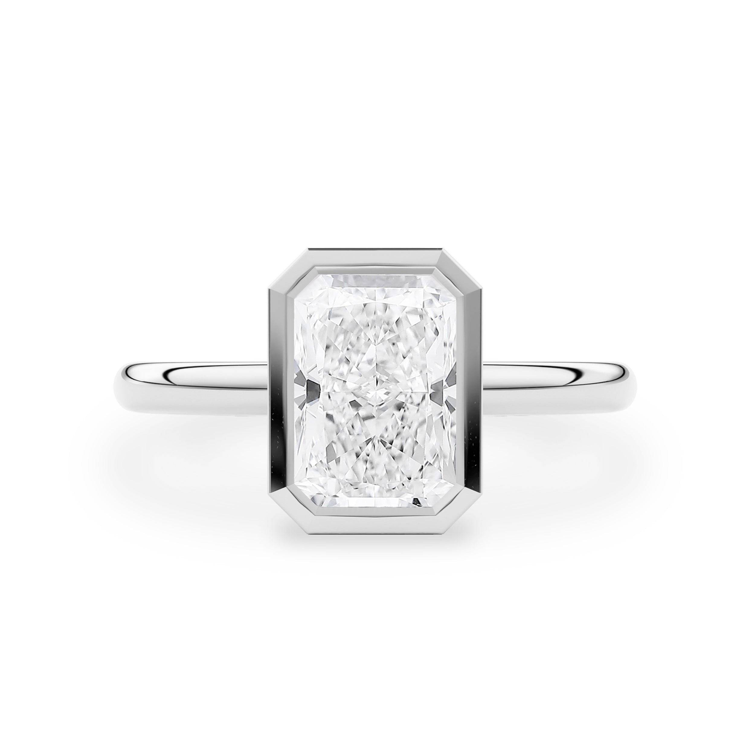 Elowen Radiant Bezel Solitaire Petal Gallery Engagement Ring