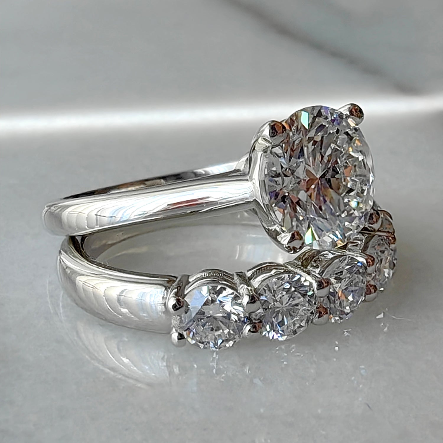 Claire Round Brilliant Cut Cathedral Solitaire Engagement Ring, Moissanite/Lab Grown Diamond