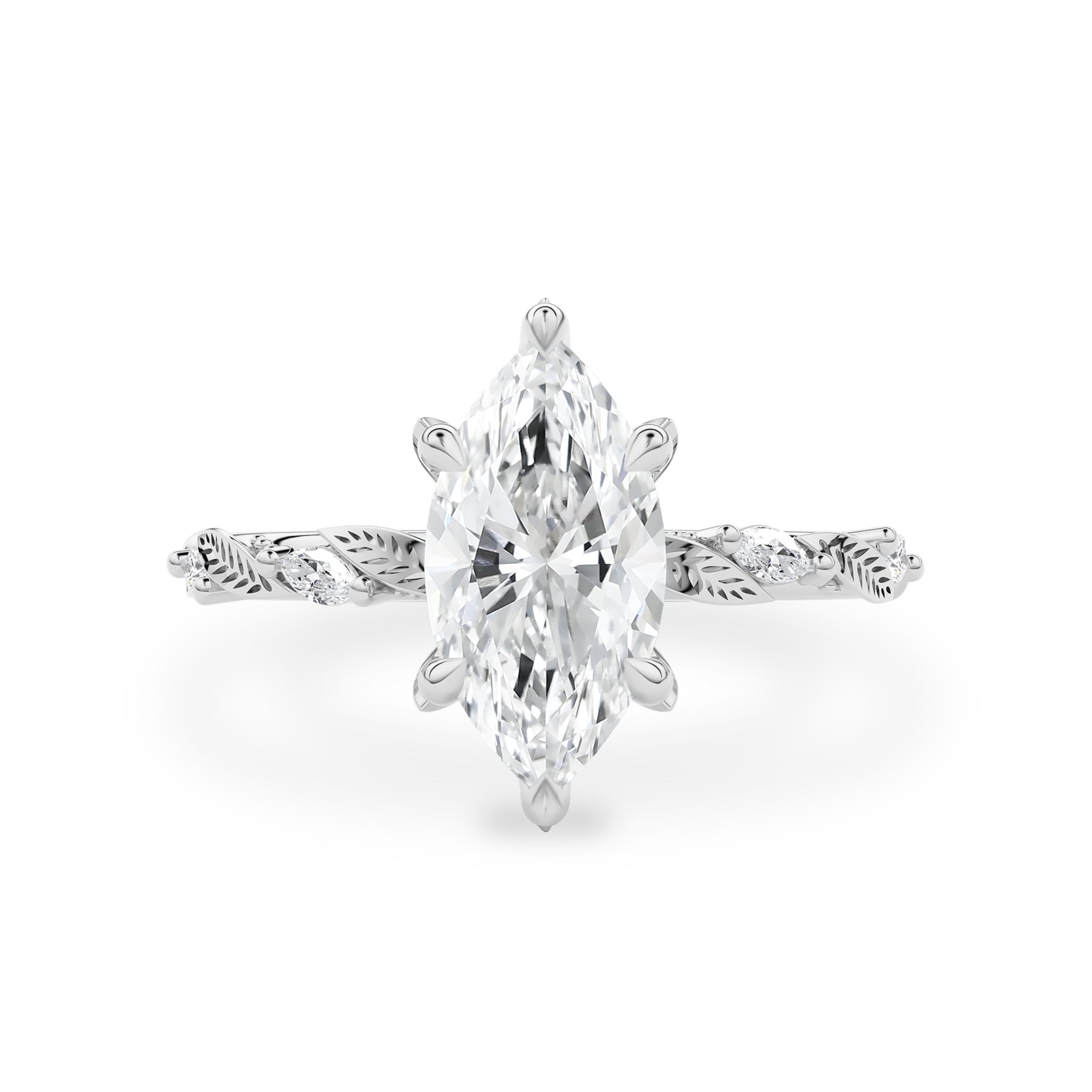 Brooke Marquise Cut Leaf Hidden Halo Engagement Ring, Moissanite/Lab Grown Diamond