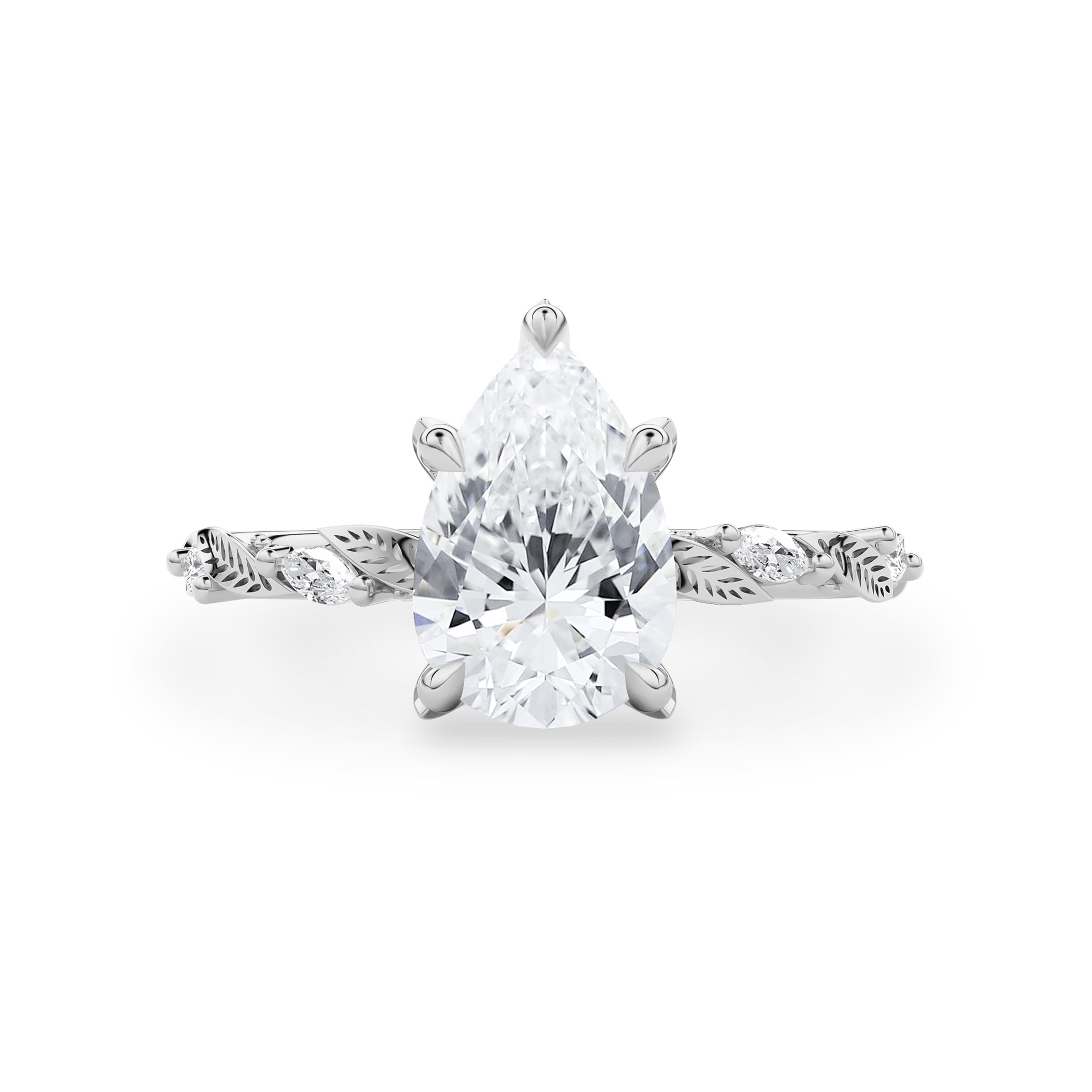 Brooke Pear Cut Leaf Hidden Halo Engagement Ring, Moissanite/Lab Grown Diamond