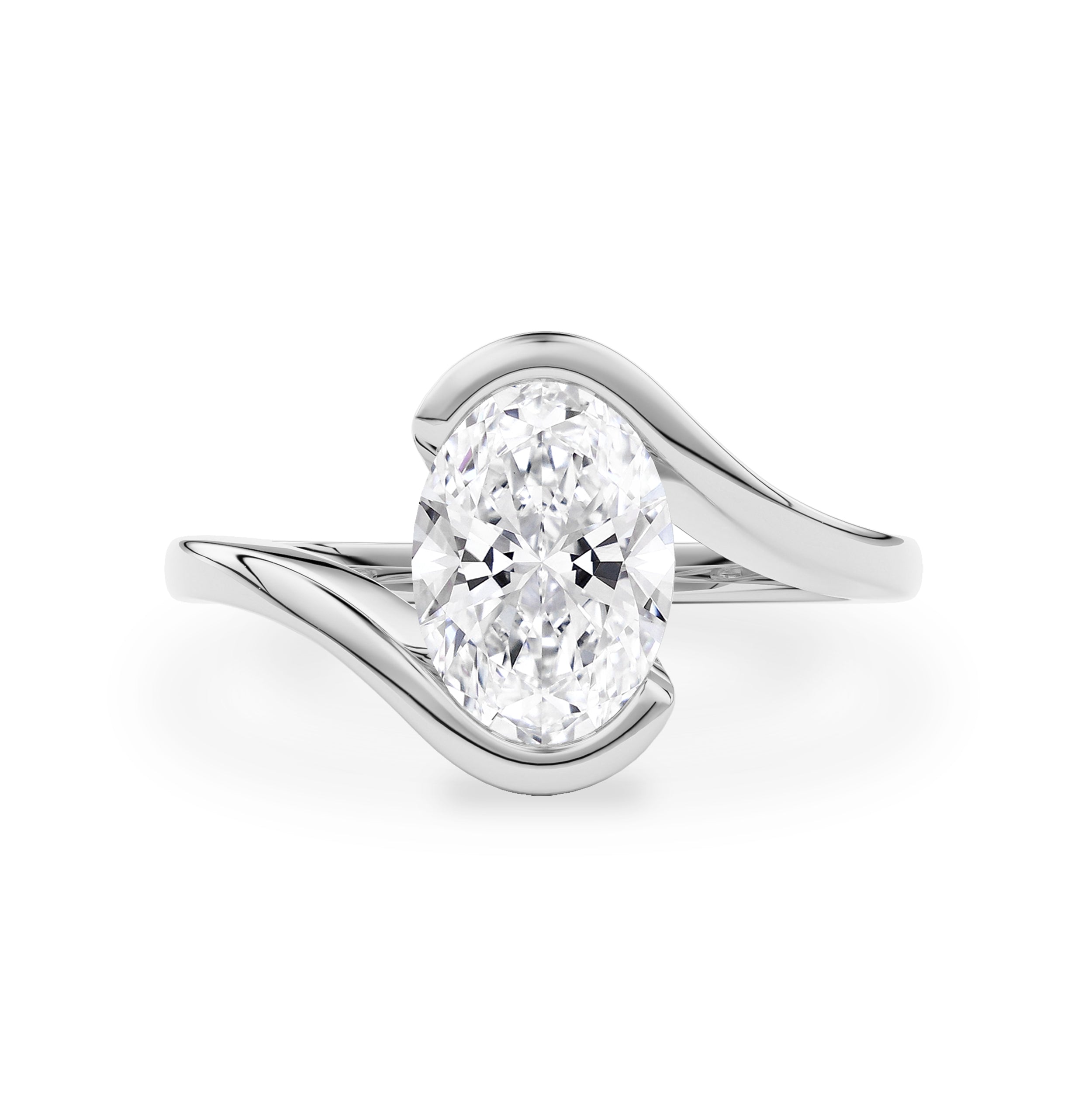 Selene Oval Half Bezel Bypass Engagement Ring, Moissanite/Lab Diamond