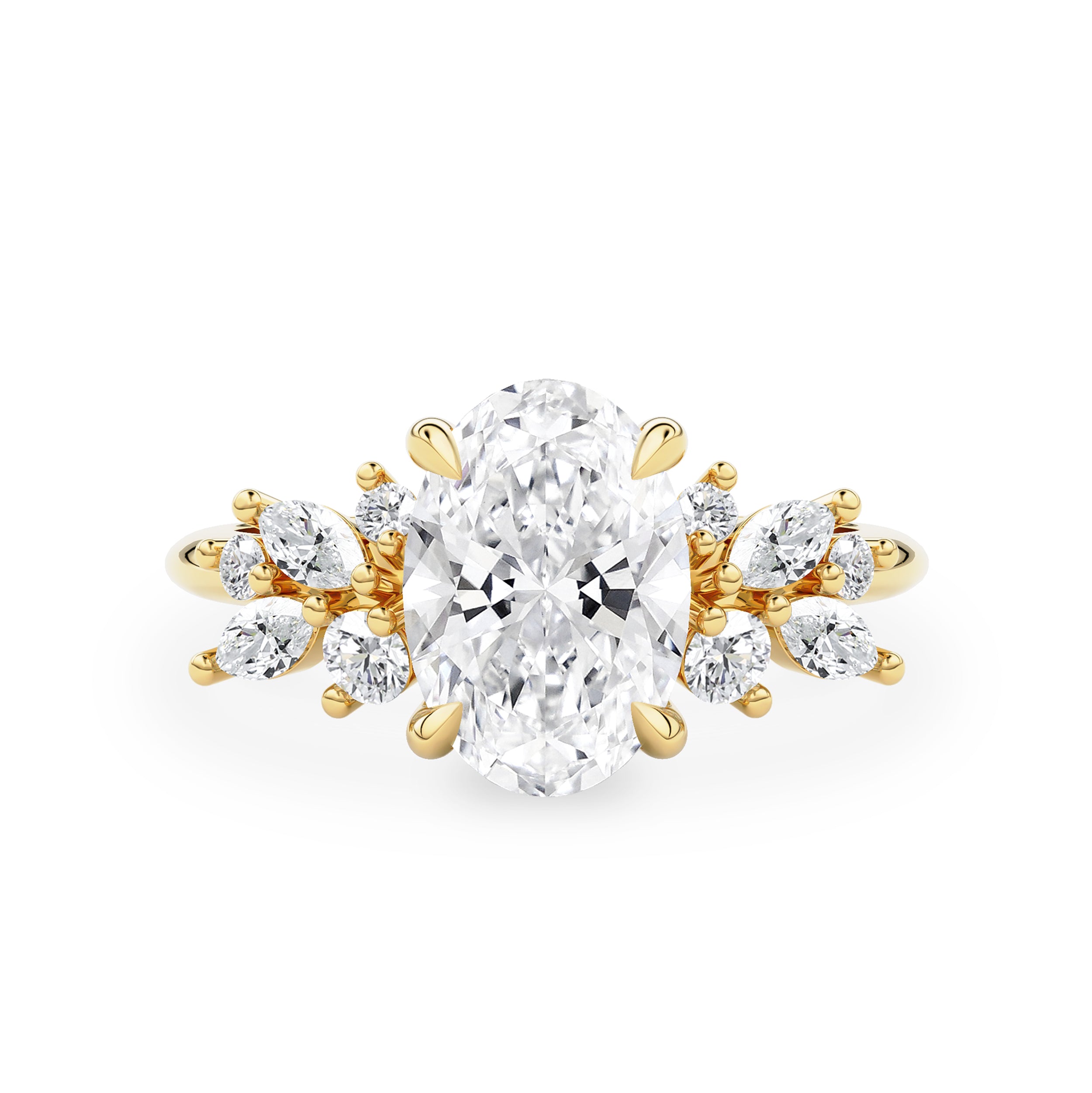 Anna's Dream Oval Brilliant Cut Cluster Engagement Ring, With Marquise Accent