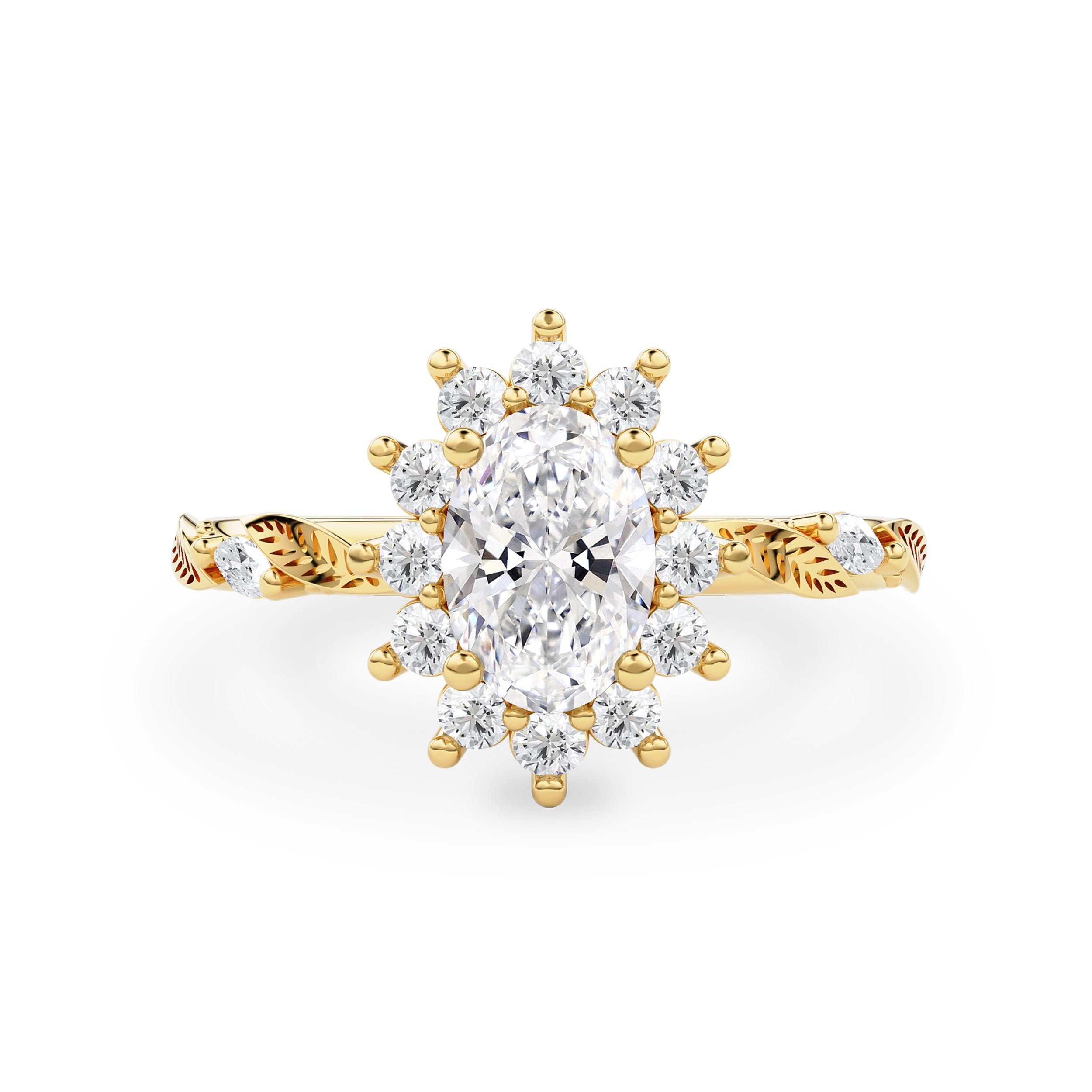 Brooke Nature Inspired Leaf Oval Halo Engagement Ring, Marquise Leaf Band