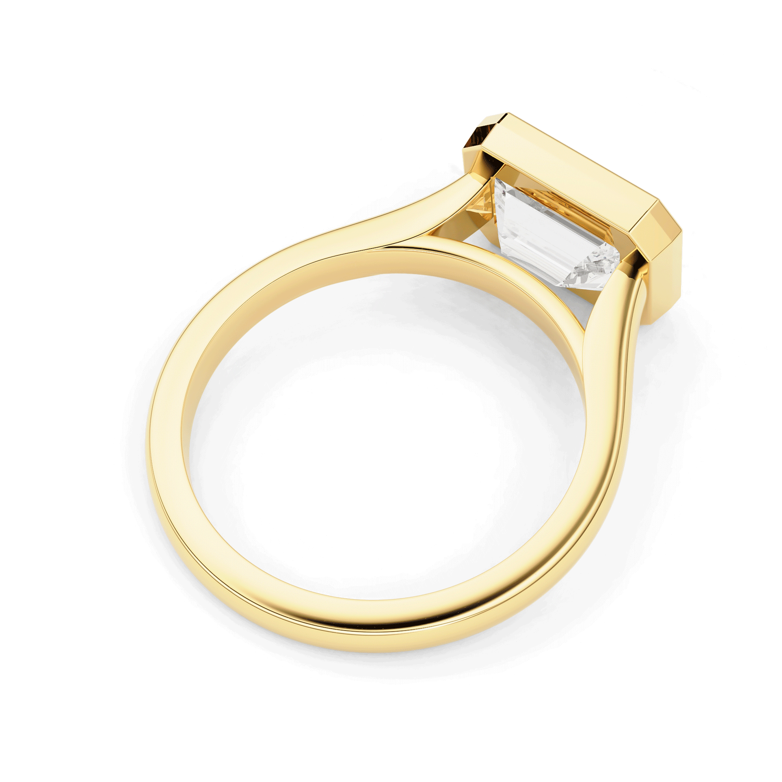 Carmen Emerald East-West Bezel Engagement Ring, Moissanite/Lab Diamond