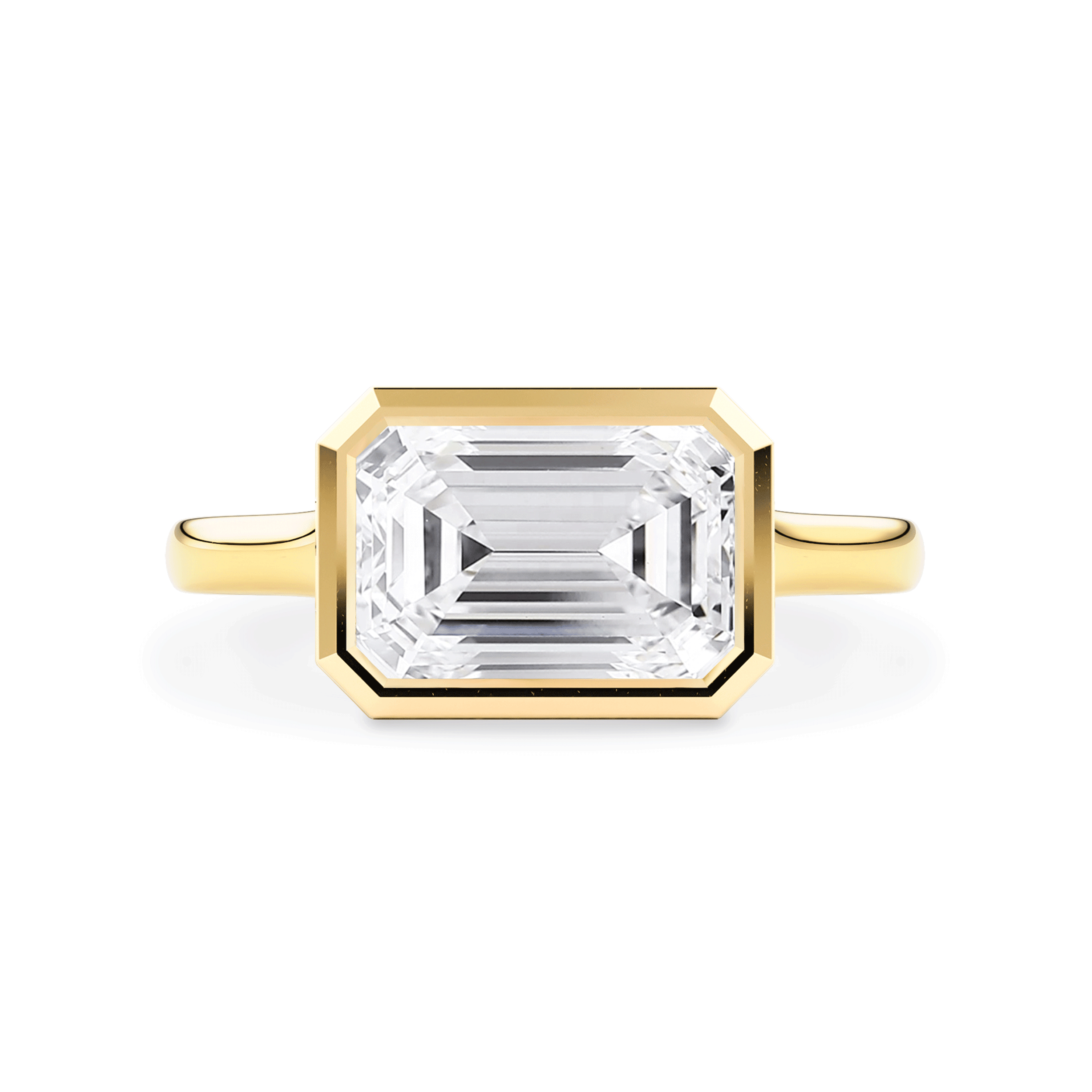 Carmen Emerald East-West Bezel Engagement Ring, Moissanite/Lab Diamond