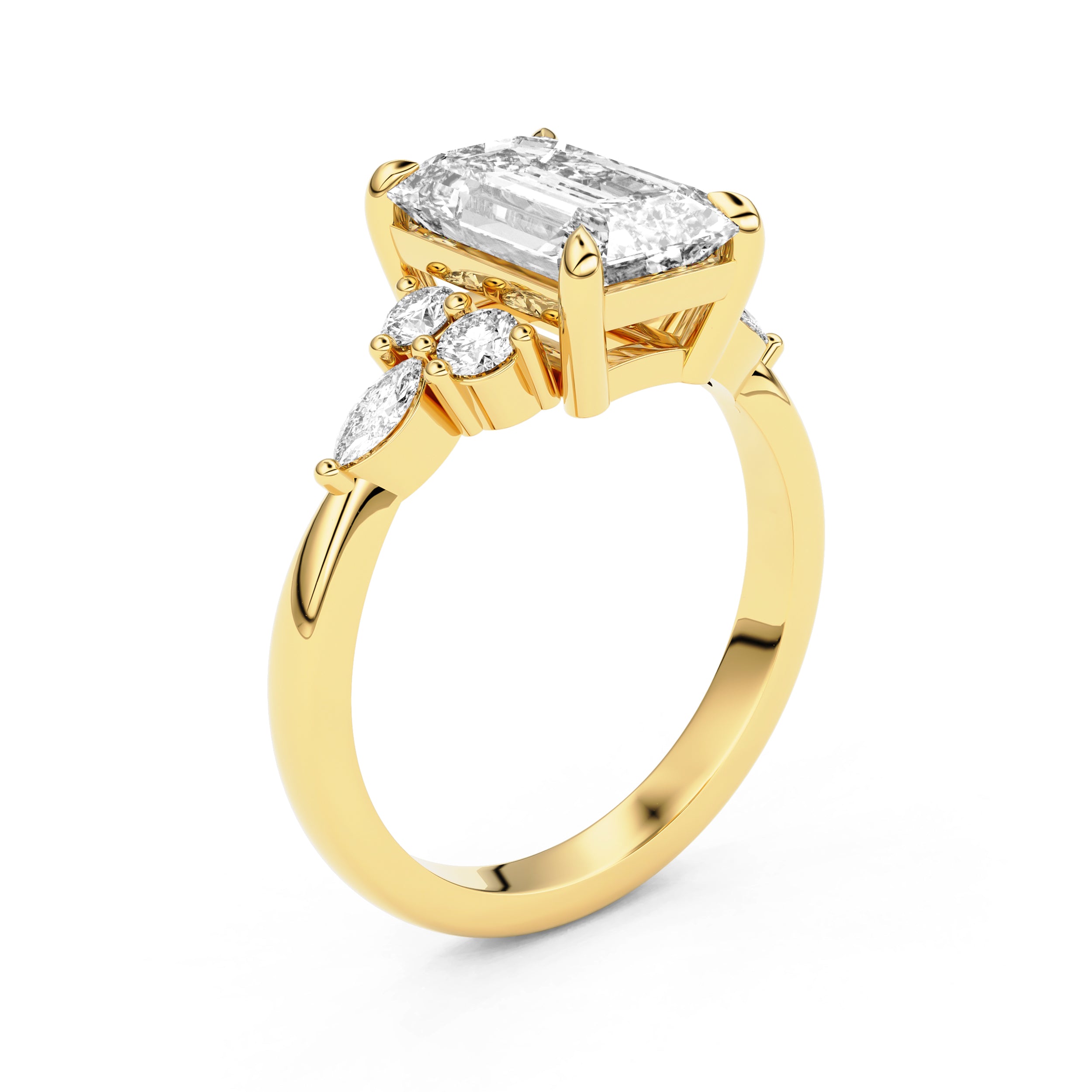 Elodie Emerald Marquise Cluster Engagement Ring, Moissanite/Lab Grown Diamond