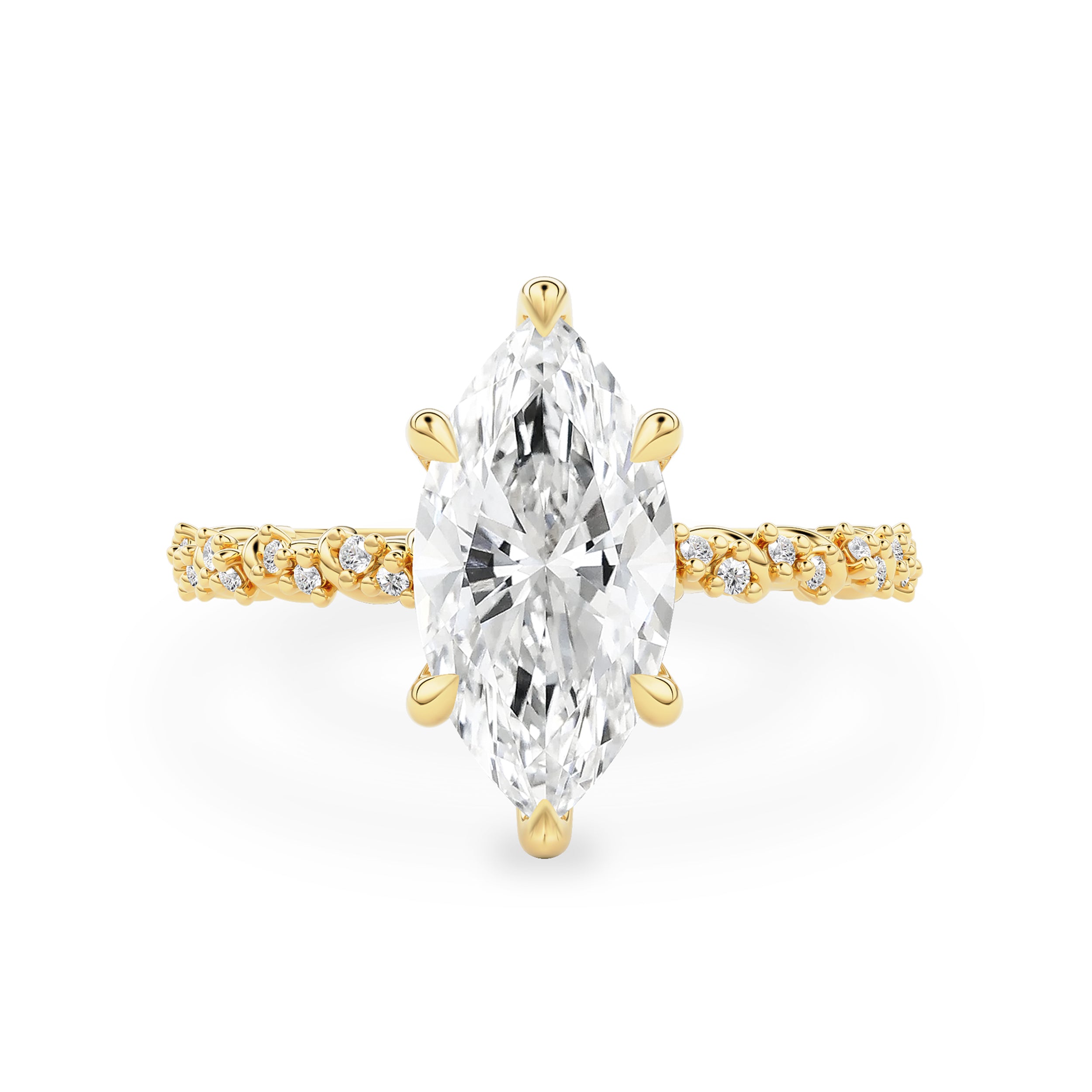 Aurora Marquise Cut Vine Pavé Prong Engagement Ring, Moissanite/Lab Grown Diamond
