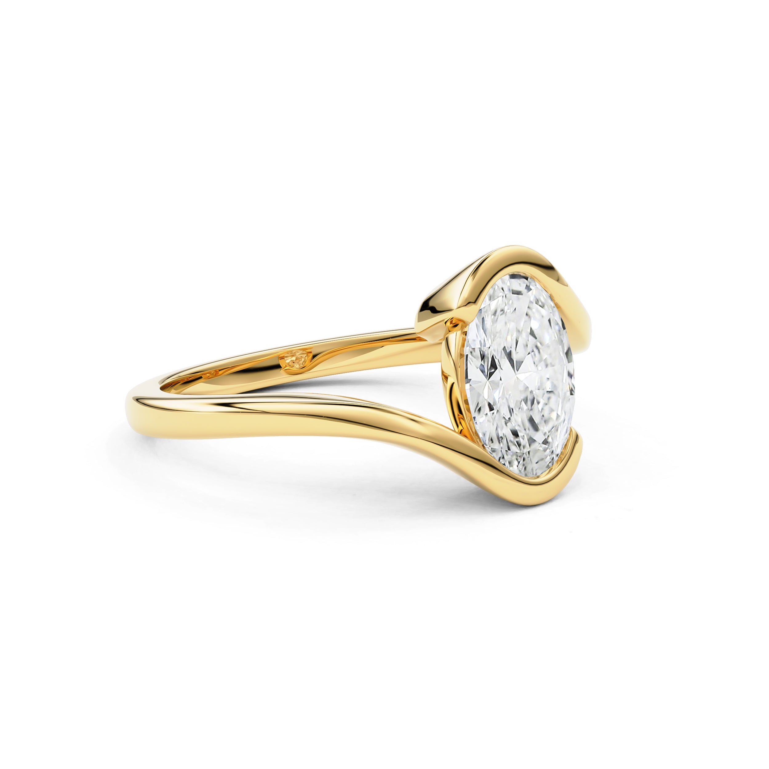 Selene Oval Half Bezel Bypass Engagement Ring, Moissanite/Lab Diamond