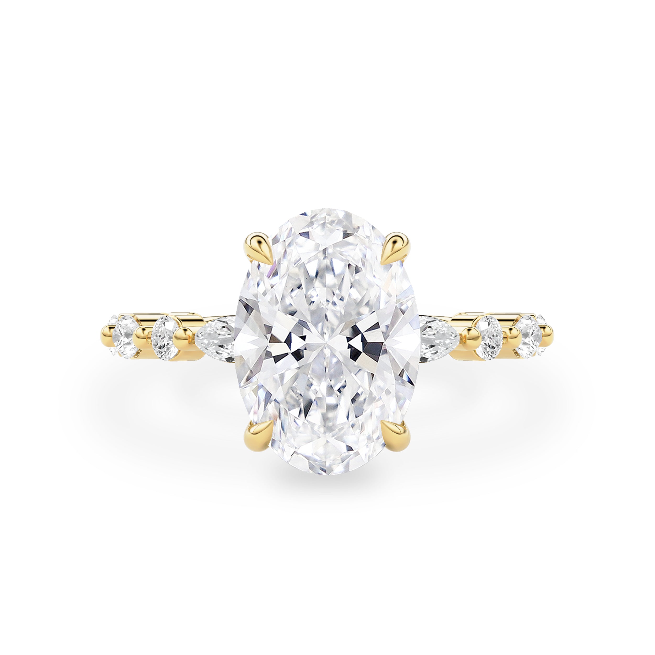 Terra Oval Cut Marquise Round Band Engagement Ring, Moissanite/Lab Grown Diamond