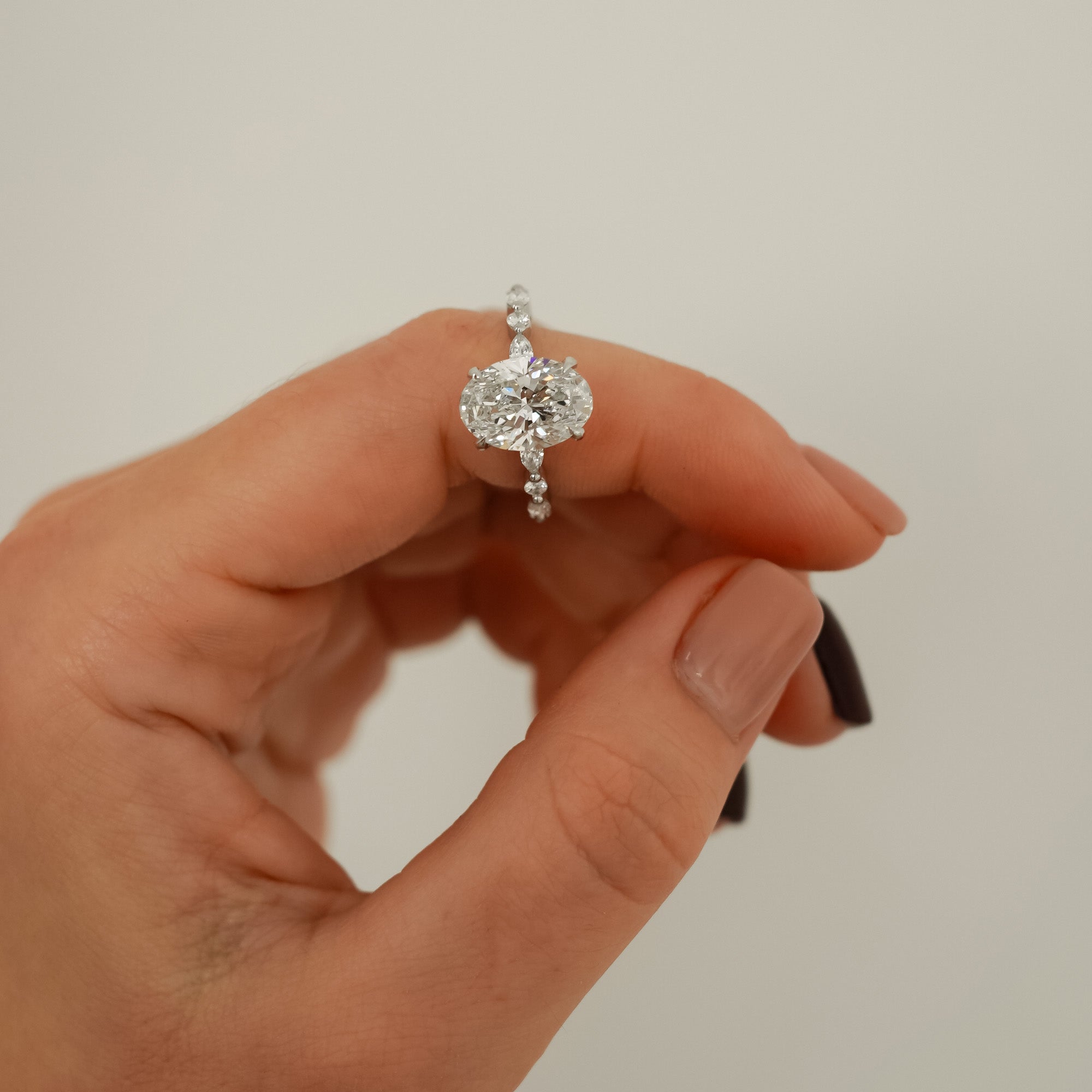 Terra Oval Cut Marquise Round Band Engagement Ring, Moissanite/Lab Grown Diamond