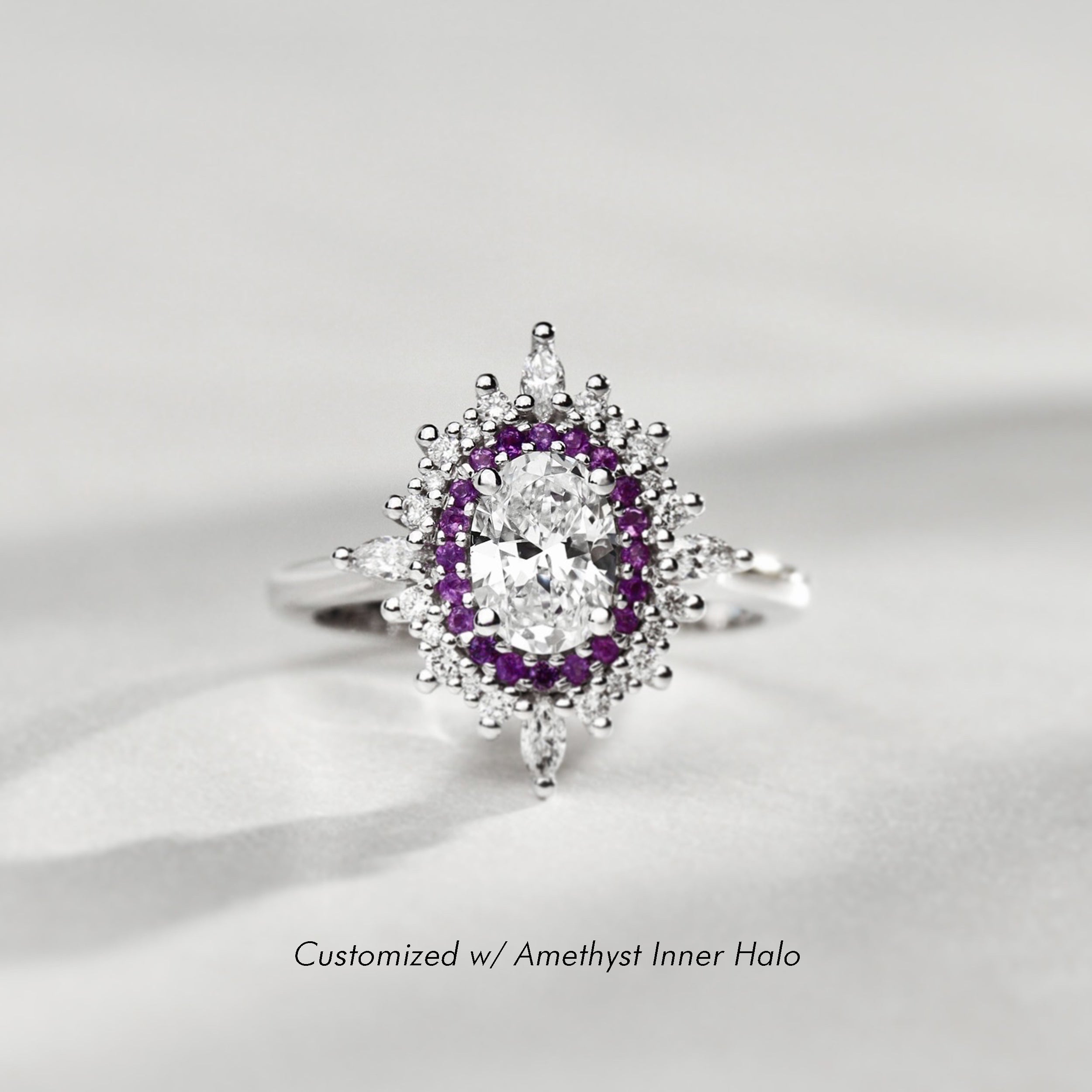 Elizabeth Oval Double Halo Engagement Ring, Oval Brilliant With Marquise