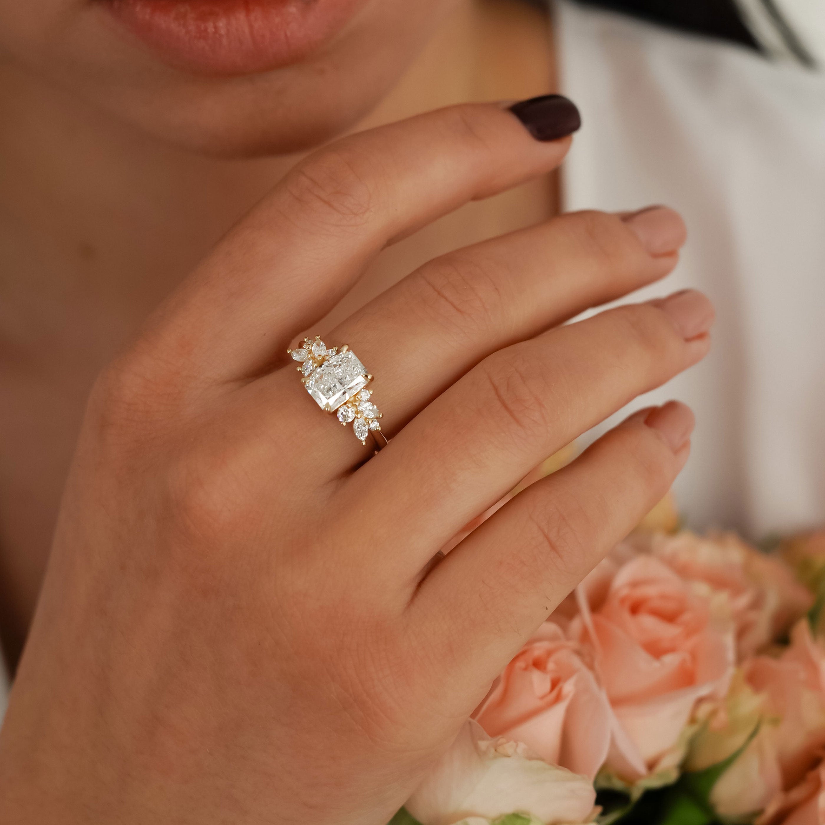 Radiant Anna's Dream Engagement Ring, Radiant Cut With Marquise