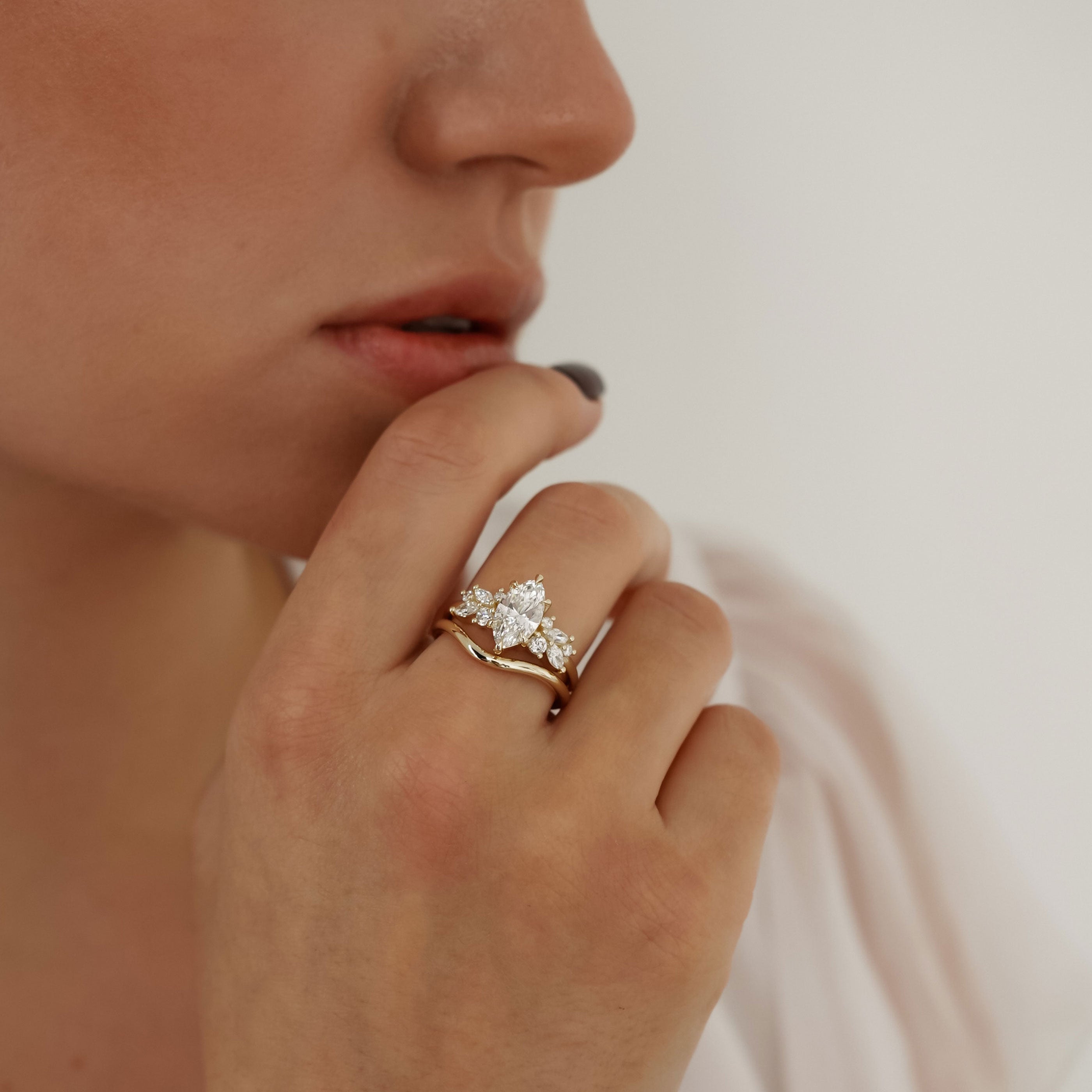 Marquise Anna's Dream Cluster Engagement Ring, Moissanite/Lab Diamond