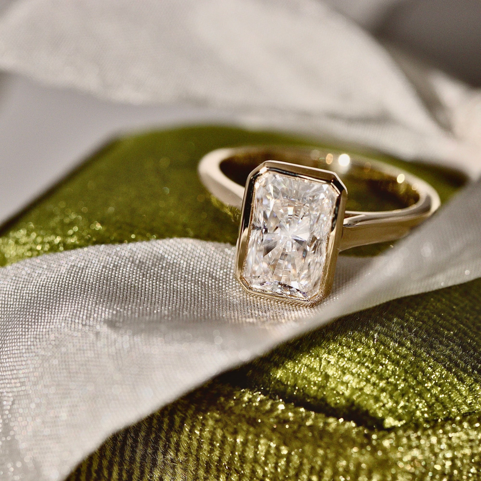 Carmen Radiant Full Bezel Engagement Ring, Moissanite/Lab Diamond