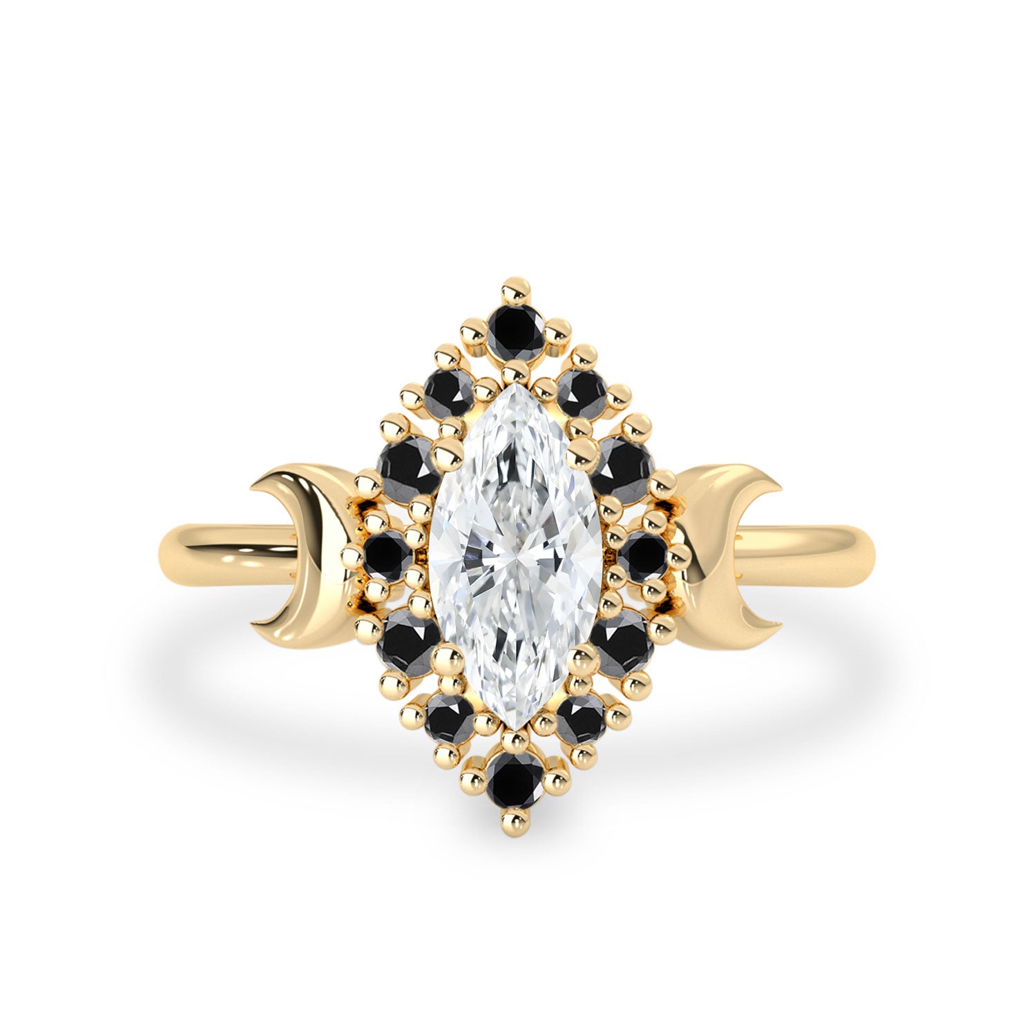 Endless Love Marquise Halo Moon Ring, Moissanite/Lab Diamond