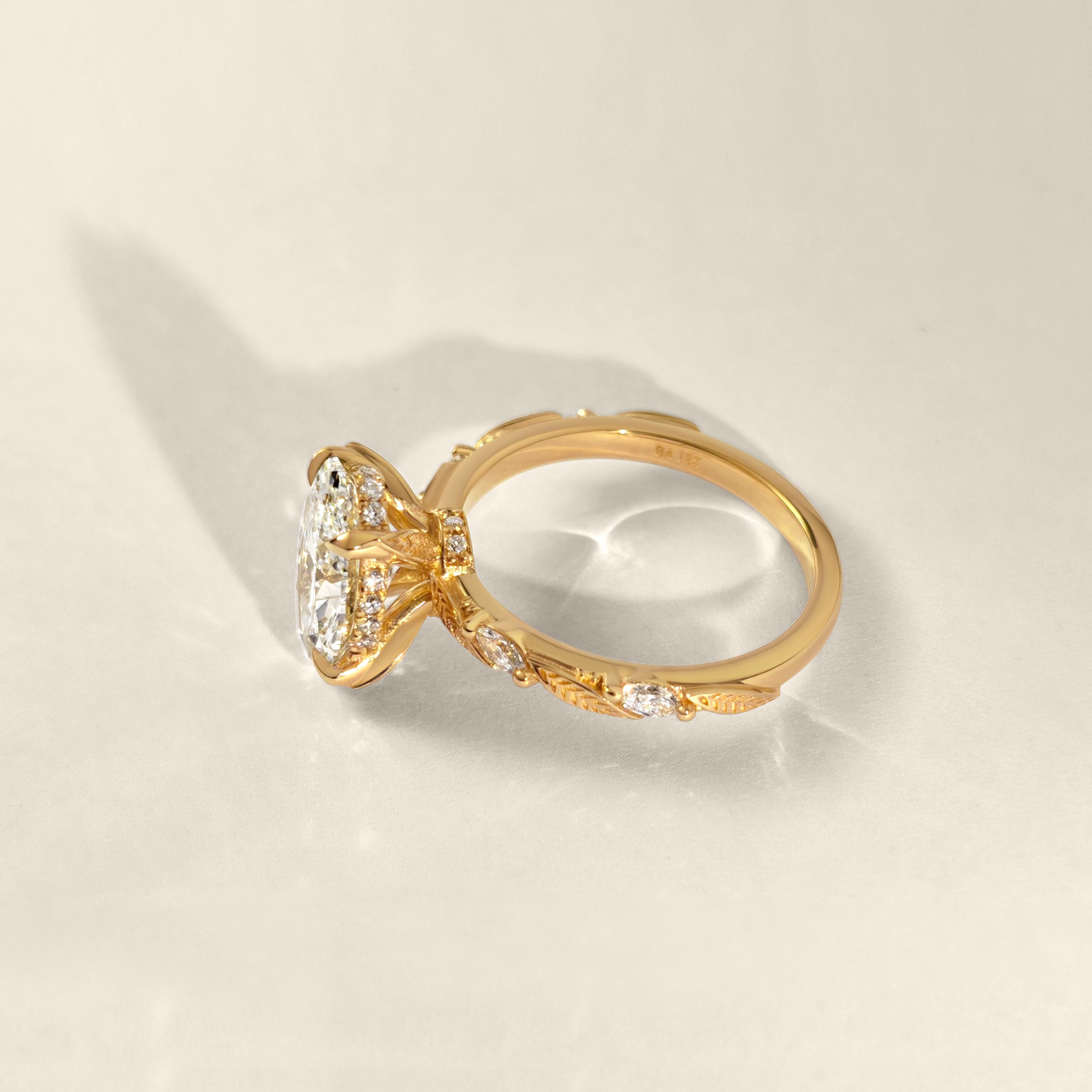 Brooke Oval Leaf Prong Hidden Halo Engagement Ring, Marquise Leaf Band
