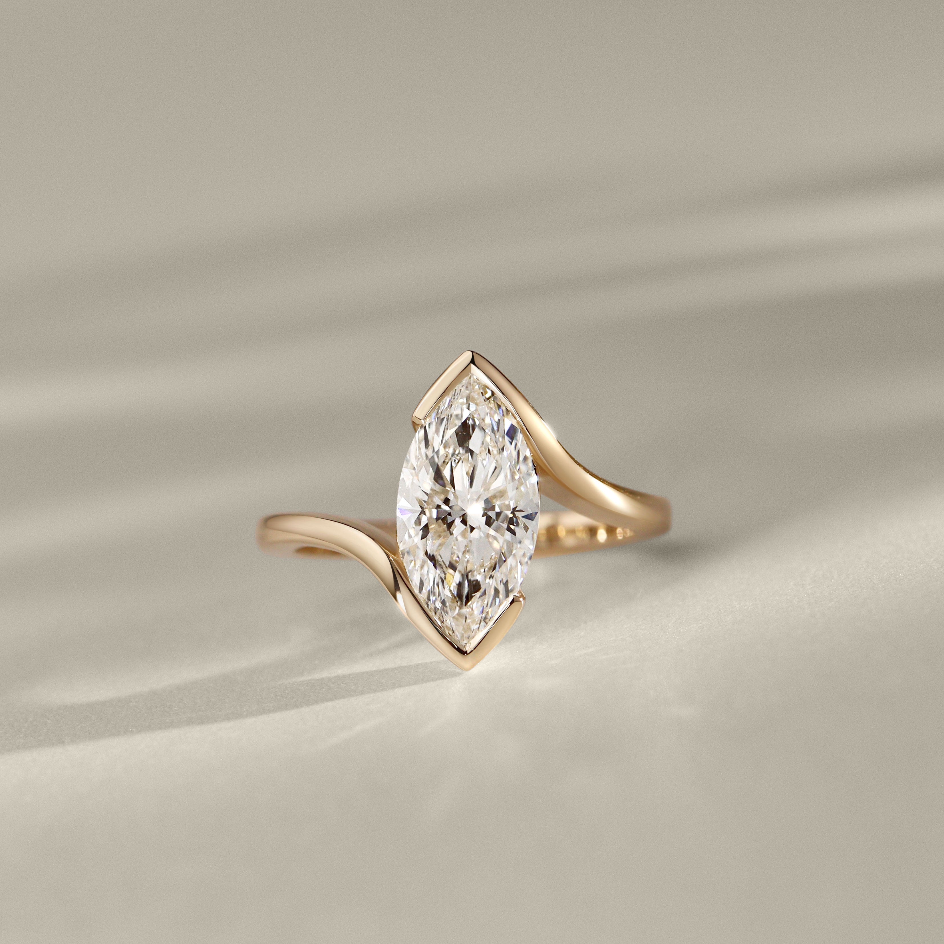 Selene Marquise Cut Half Bezel Bypass Solitaire Engagement Ring, Moissanite/Lab Diamond