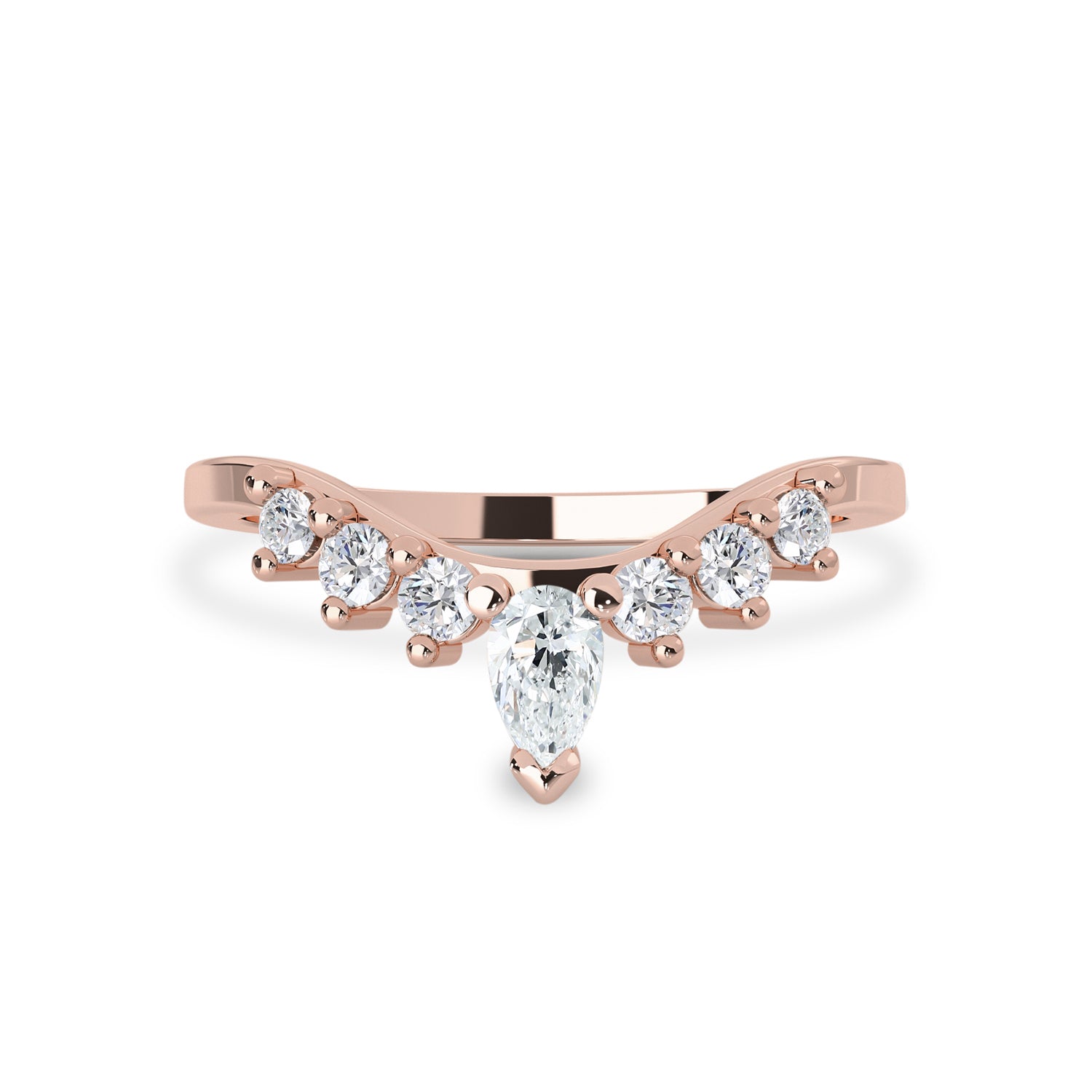 Bellisa Signature Nora Curved Wedding Ring, Pear With Round Brilliant