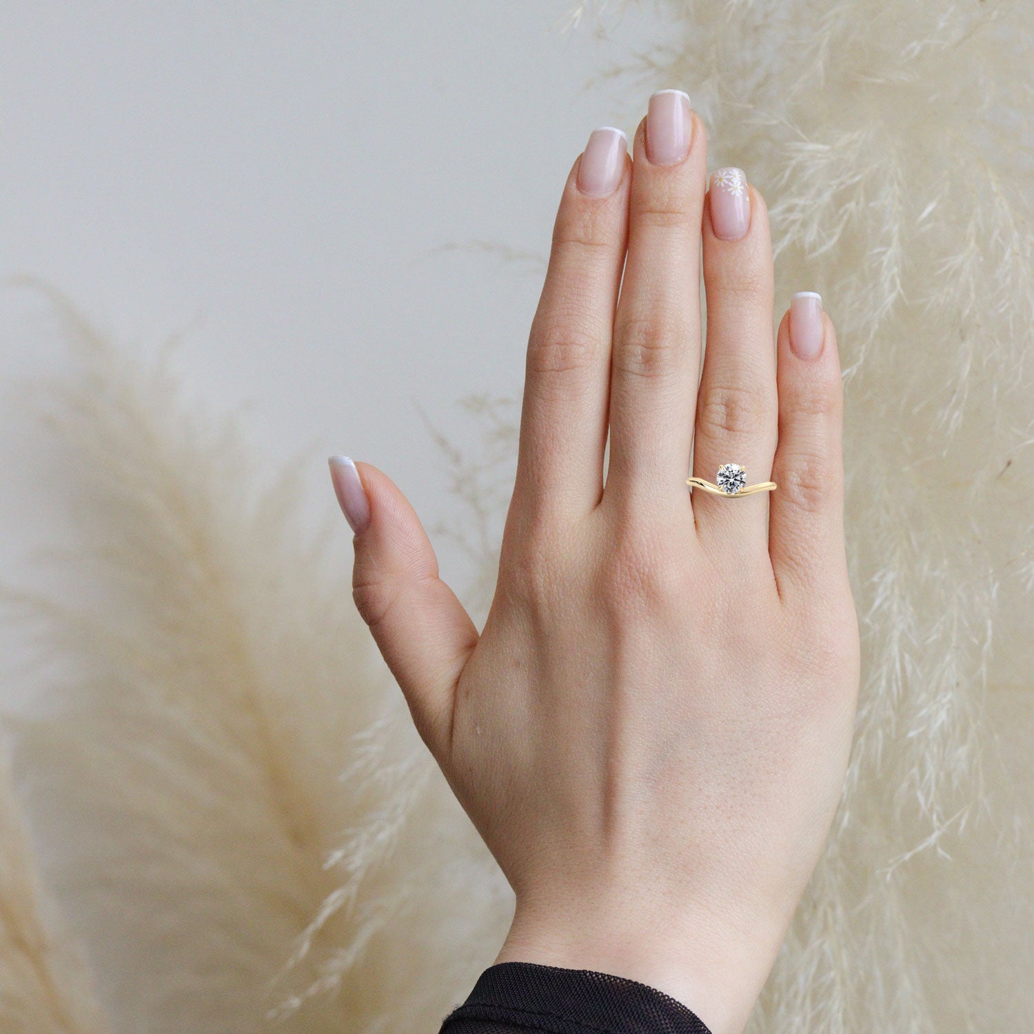 Orla Round Curved Band Solitaire Engagement Ring, Moissanite/Lab Grown Diamond