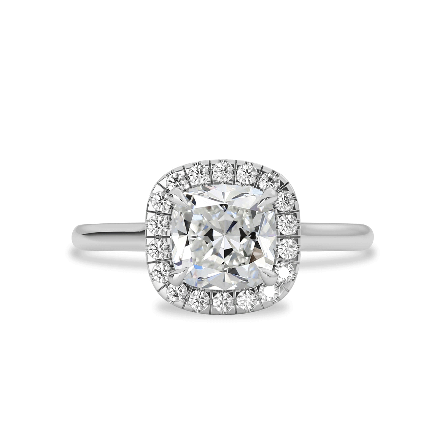 Clara Cushion Cut Forever Halo Cathedral Engagement Ring, Moissanite/Lab Grown Diamond