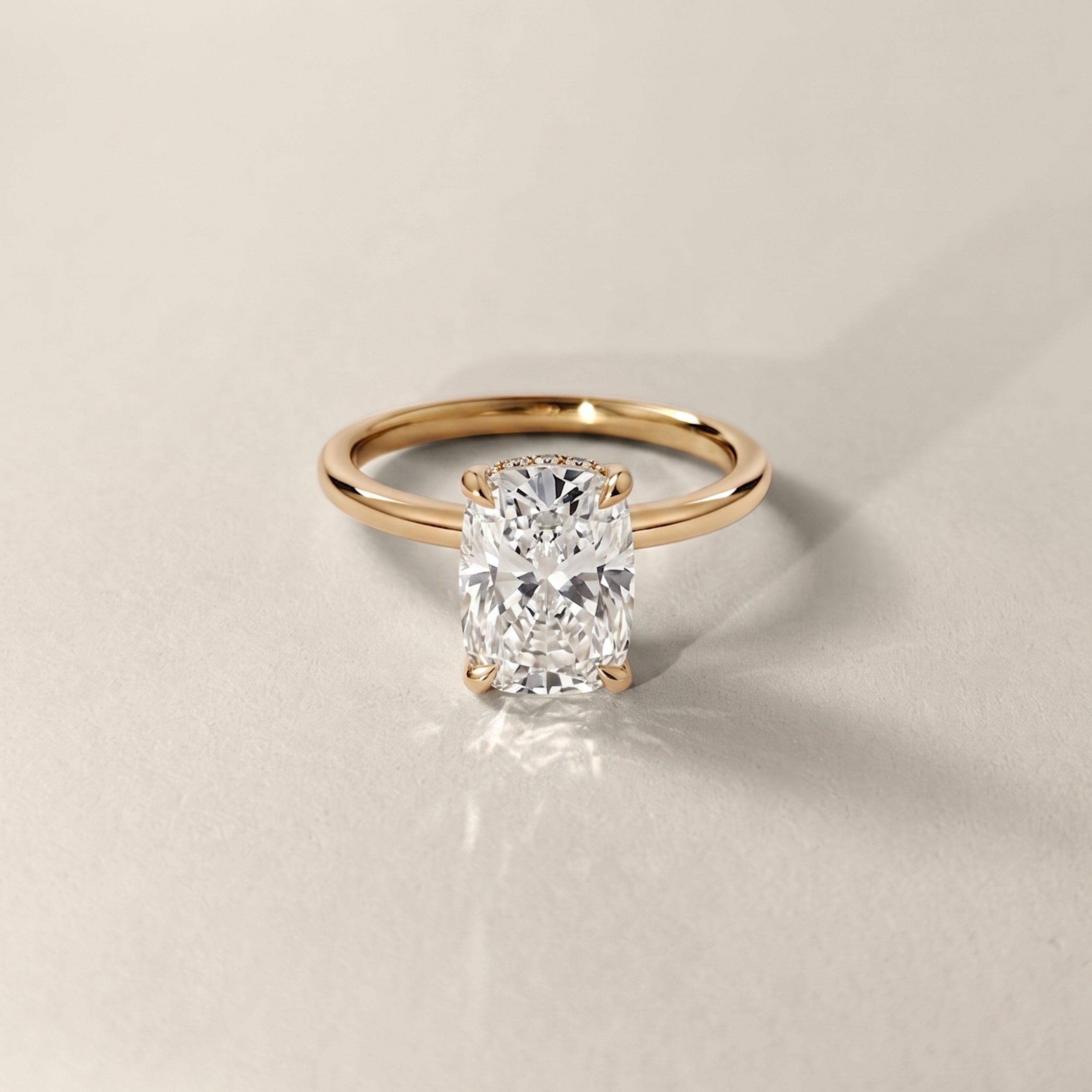 Chloe Elongated Cushion Cut Hidden Halo Engagement Ring, Moissanite/Lab Diamond