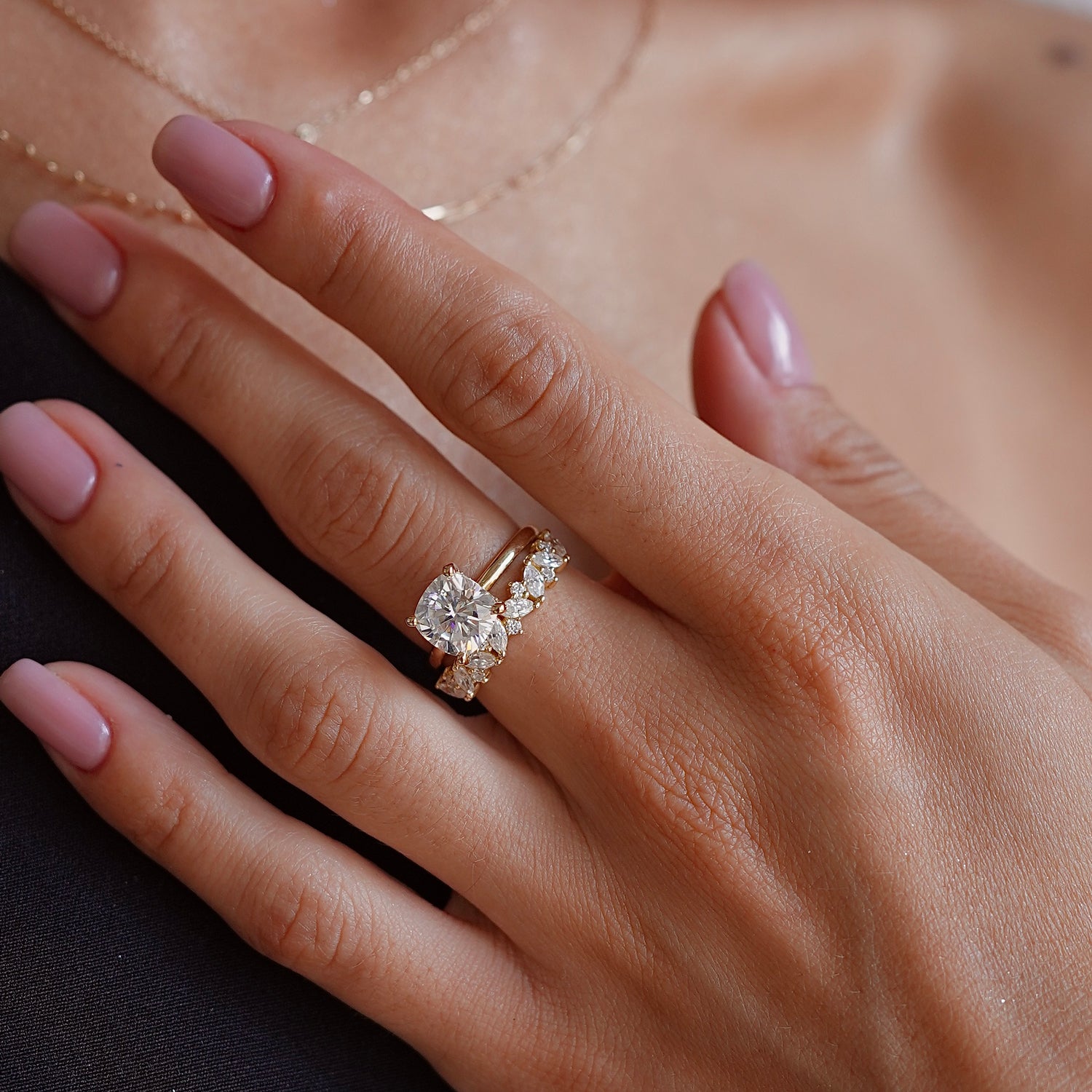 Marquise Accented Half Eternity Ring, Marquise & Round Brilliant