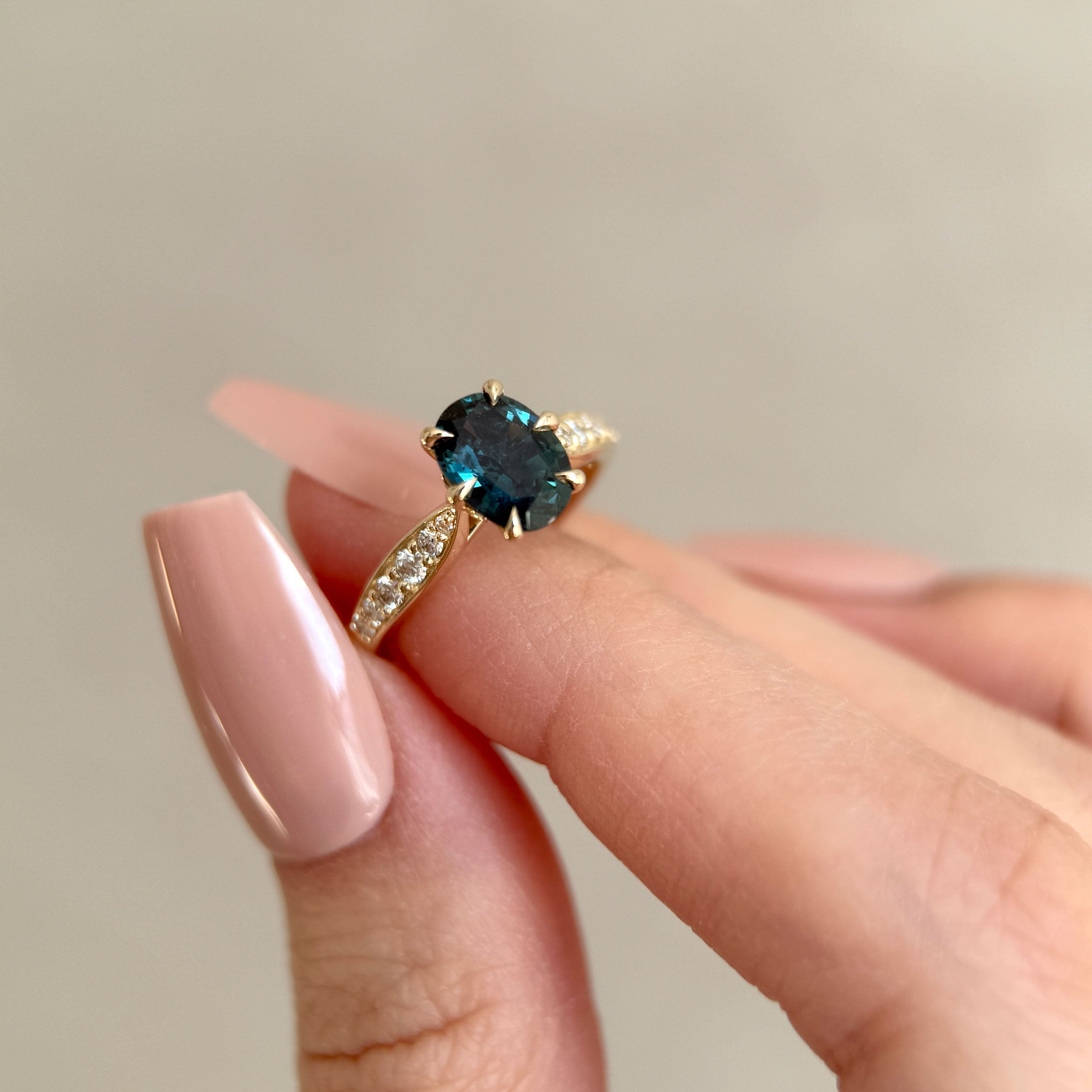 Cinderella Oval Parti Sapphire Engagement Ring, Petal with Accents