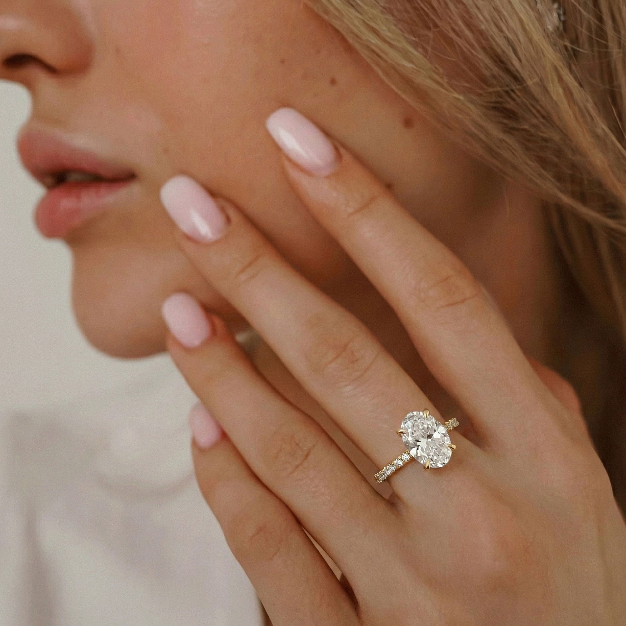 Riley Oval Hidden Halo Engagement Ring, Moissanite/Lab Grown Diamond