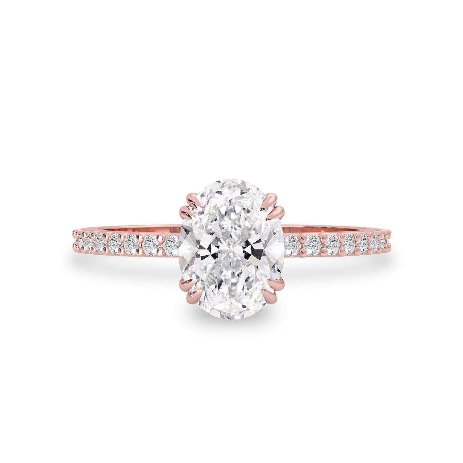 Mya Double Claw Engagement Ring, Oval Brilliant With Accent