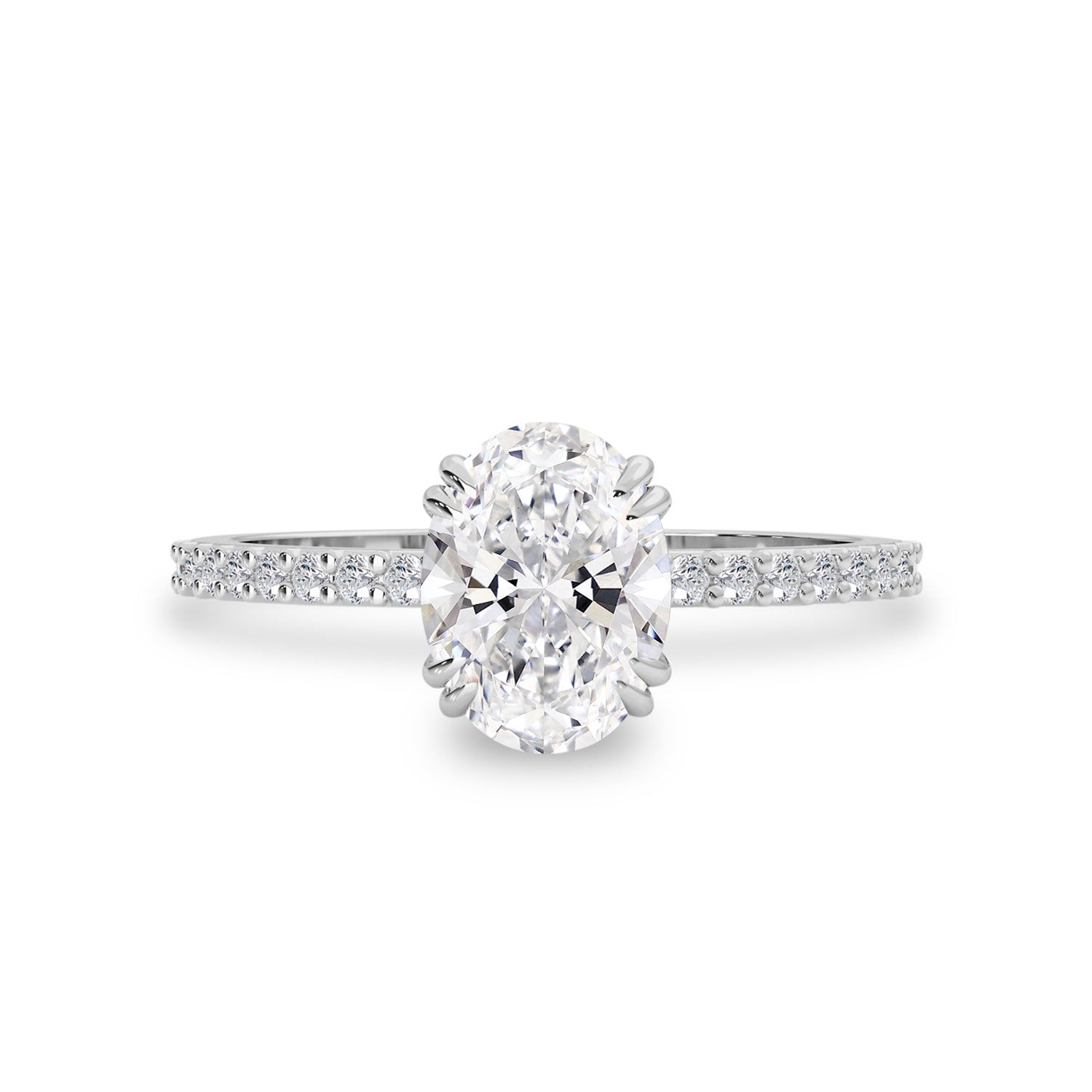 Mya Double Claw Engagement Ring, Oval Brilliant With Accent