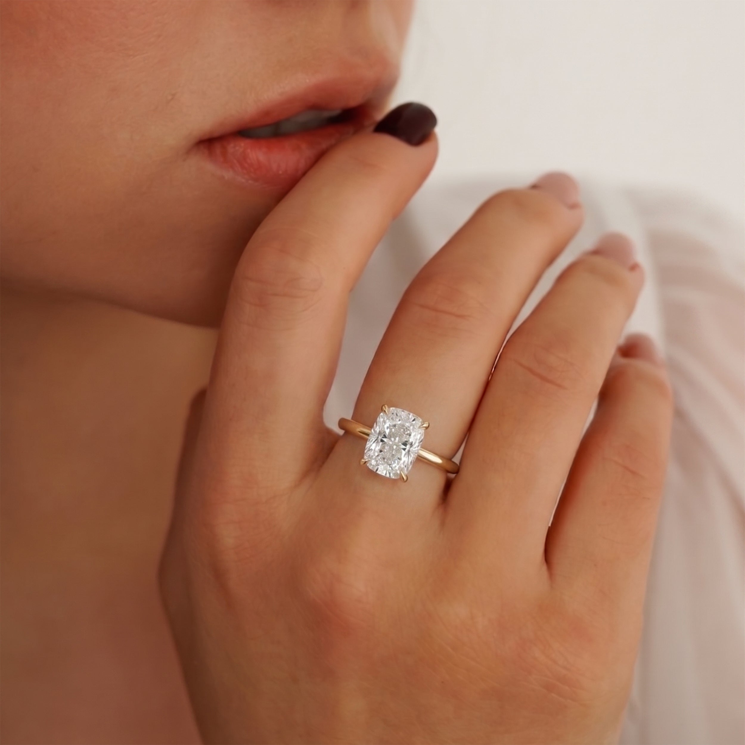 Chloe Elongated Cushion Cut Hidden Halo Engagement Ring, Moissanite/Lab Diamond