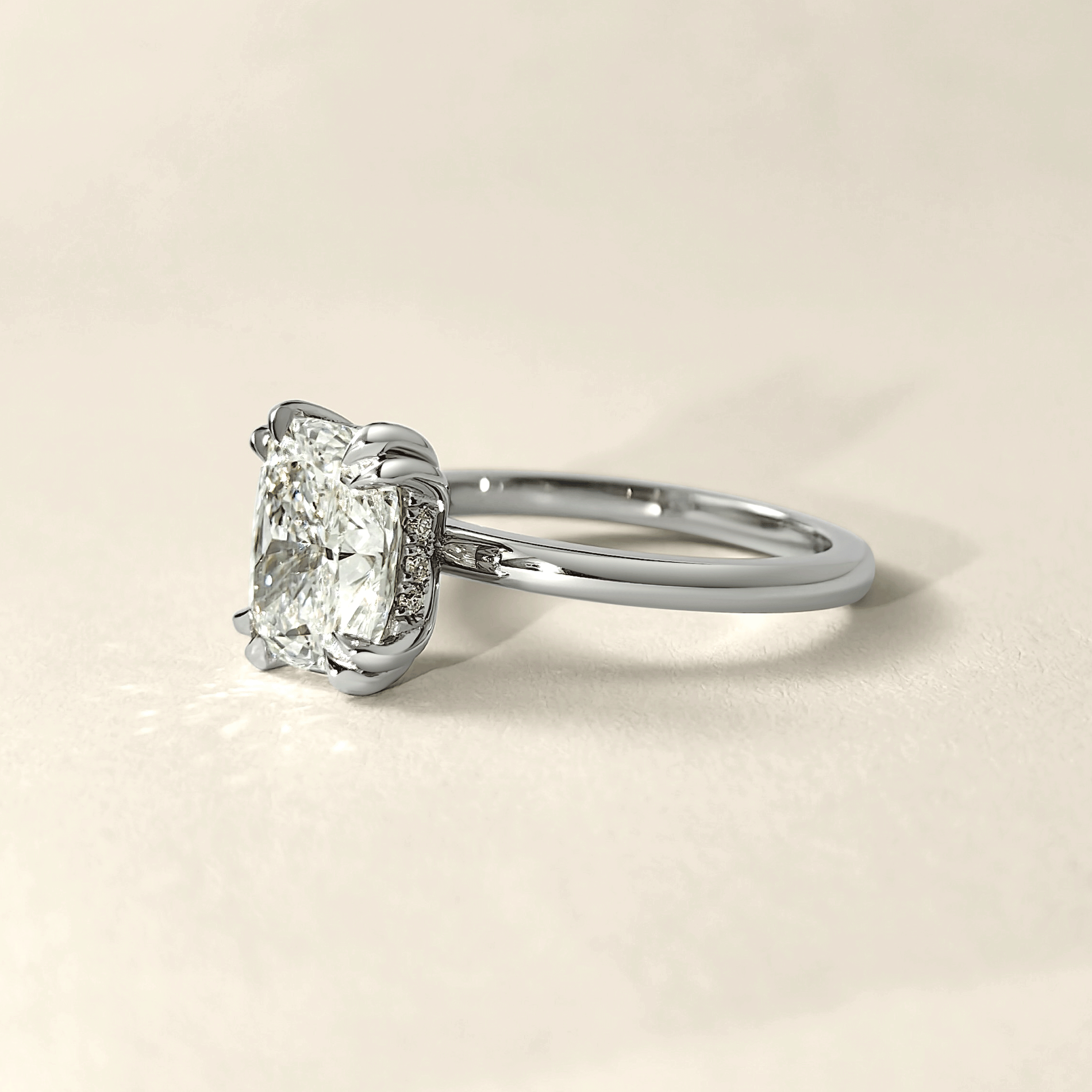 Chloe Elongated Cushion Cut Hidden Halo Engagement Ring, Moissanite/Lab Diamond